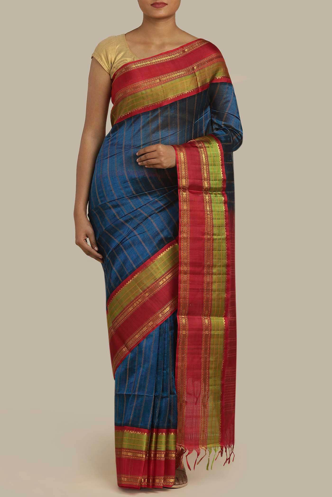 Navy Blue Silk Cotton Saree