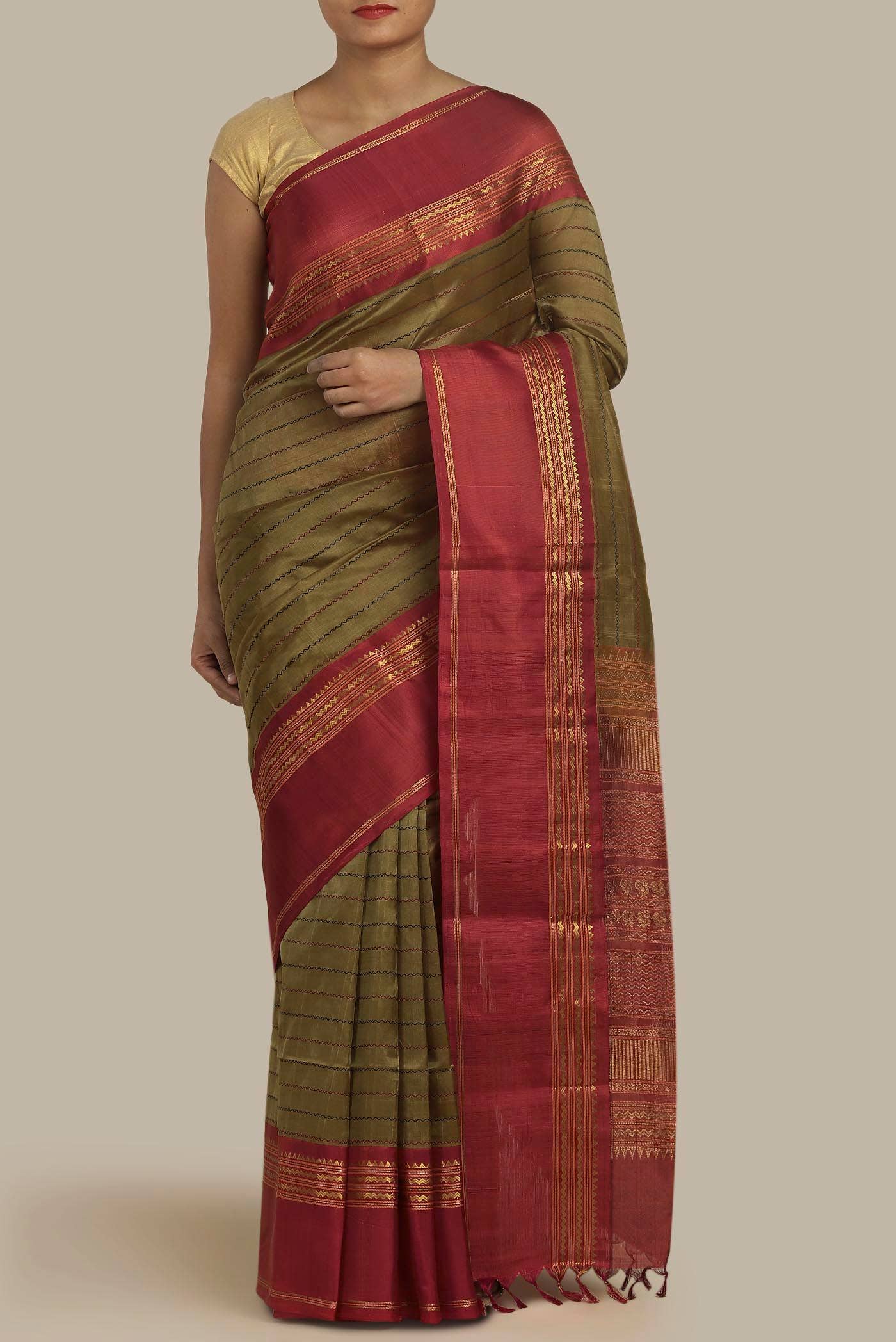 Mehandi Green Silk Cotton Saree