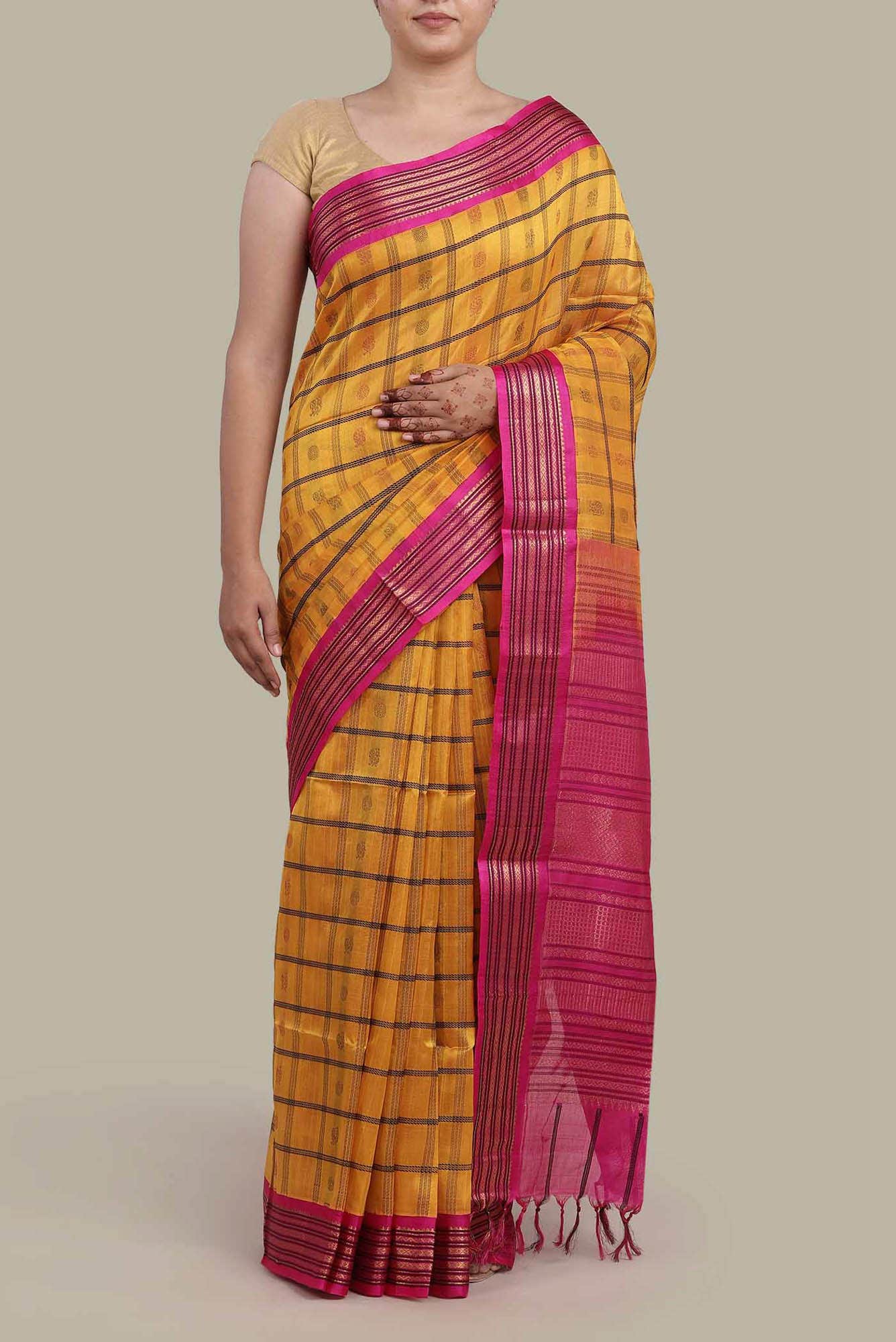 Yellow Silk Cotton Saree