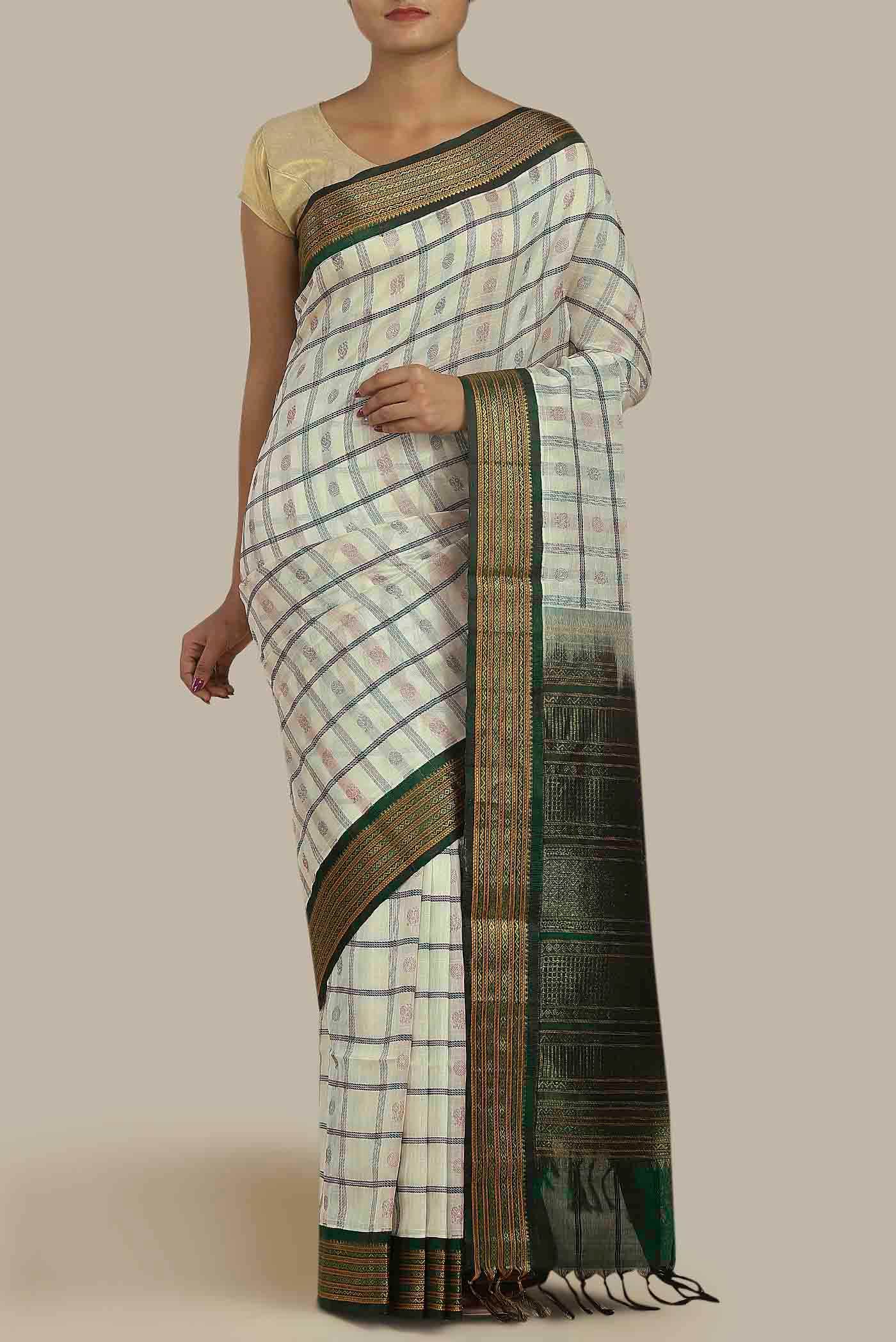 Off White Silk Cotton Saree