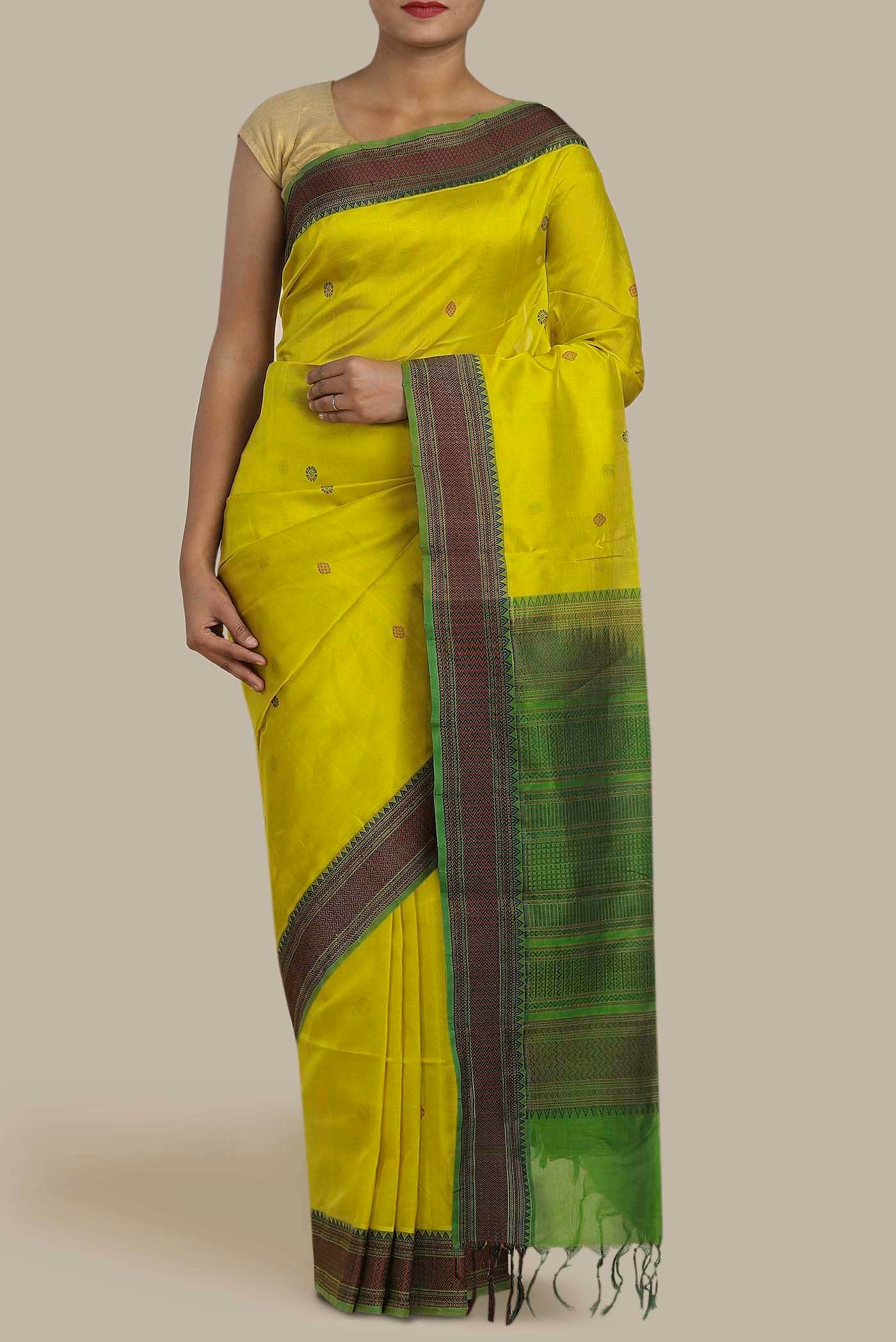 Yellow Silk Cotton Saree