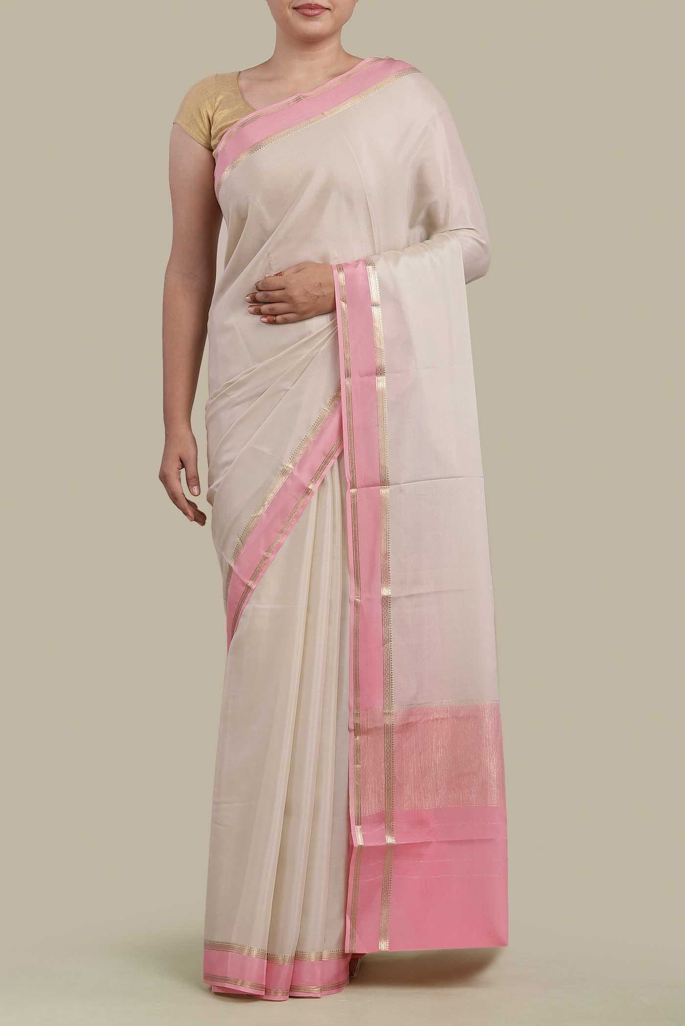 Cream Mysore Crepe Saree