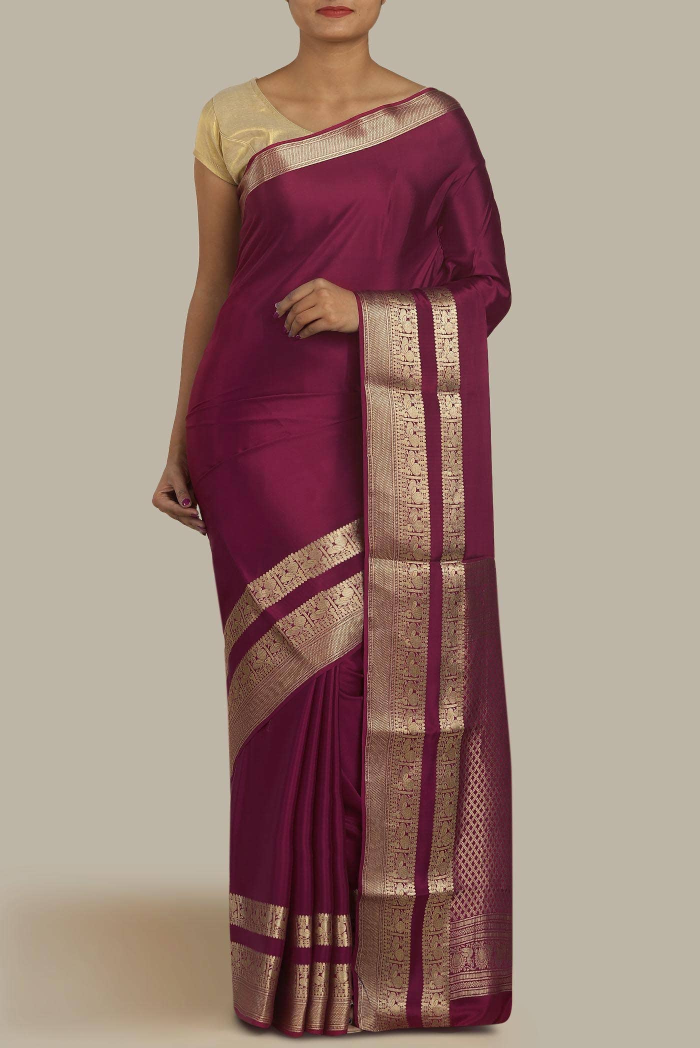 Dark Pink Mysore Crepe Saree