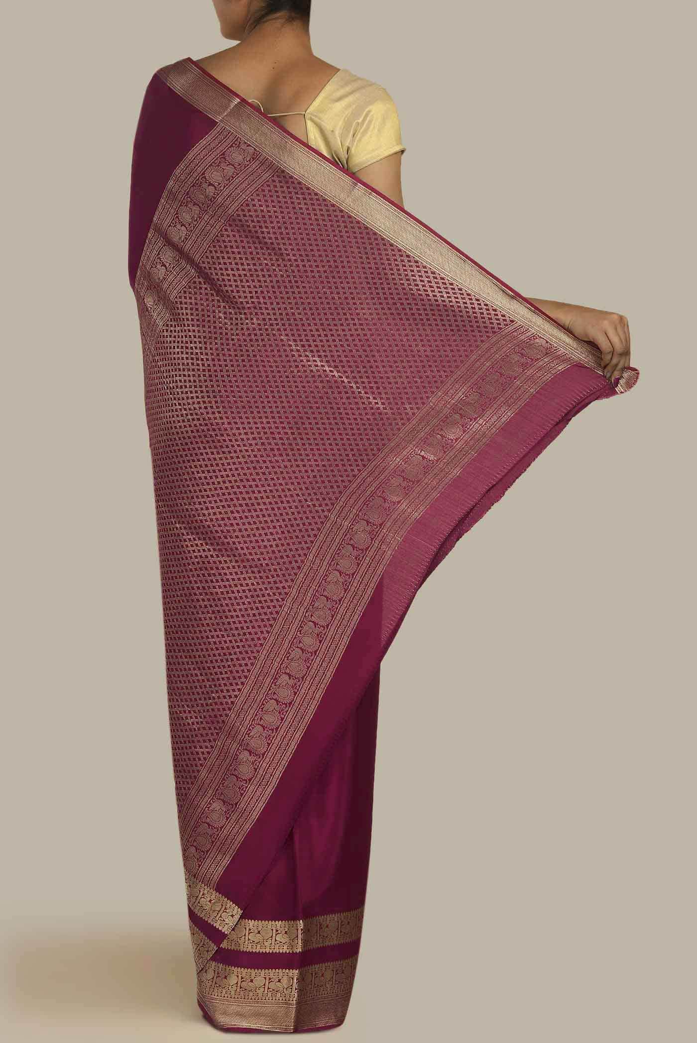 Dark Pink Mysore Crepe Saree
