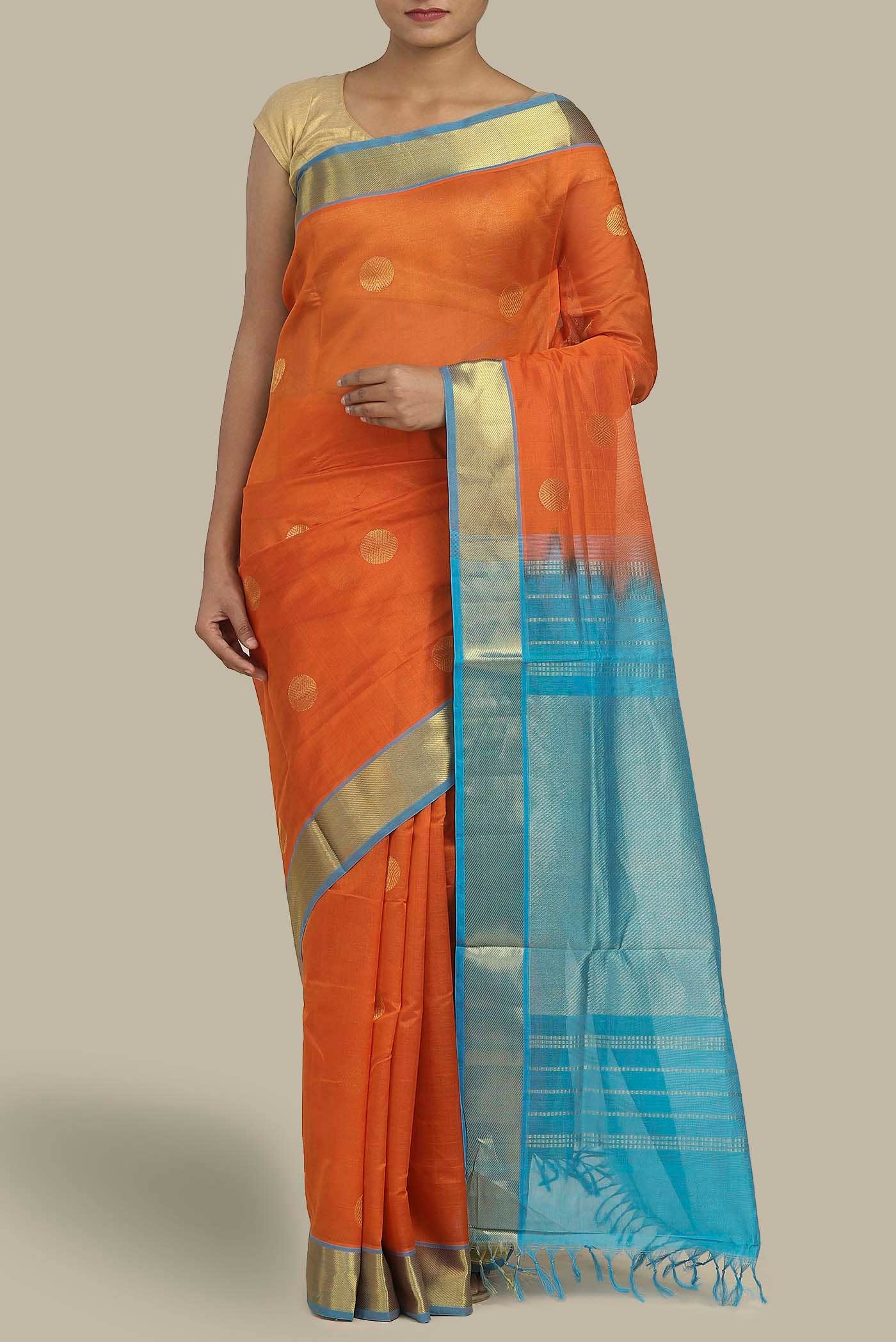 Orange Silk Cotton Saree