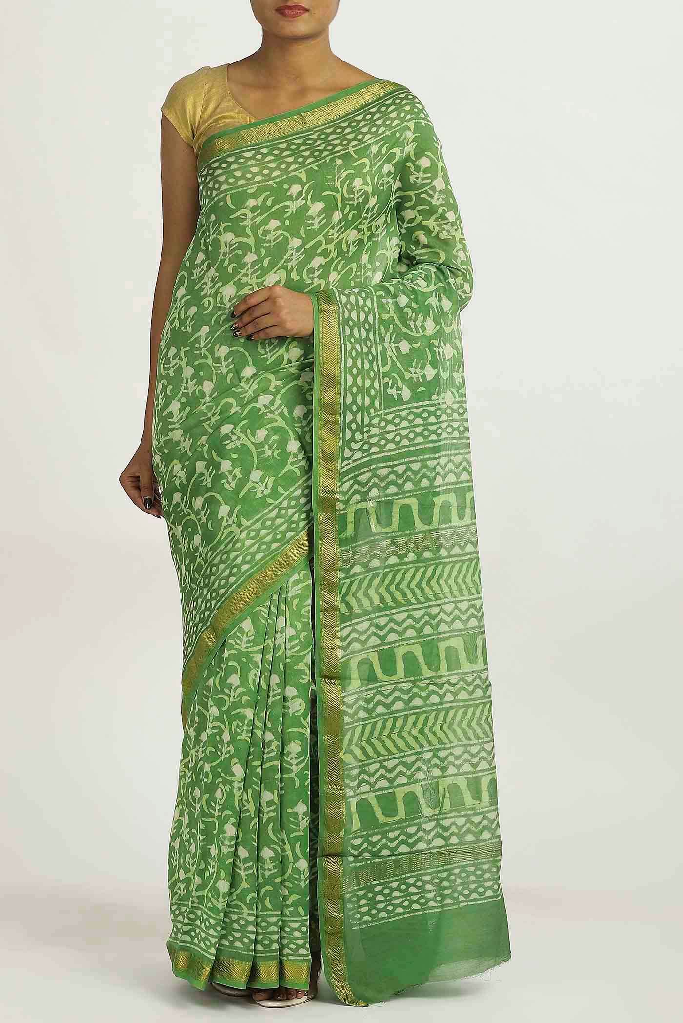 Green Maheshwari Silk Cotton Saree