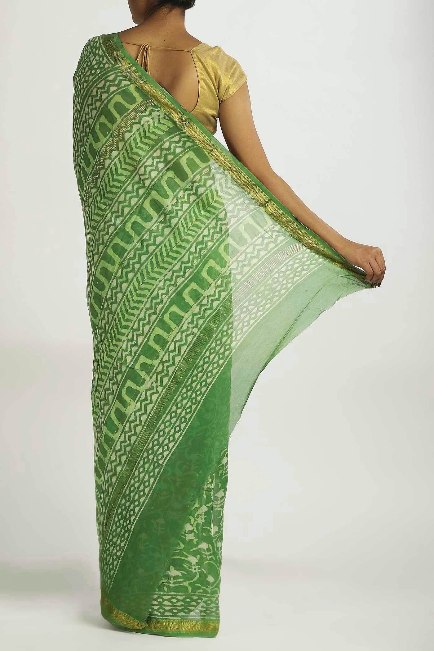 Green Maheshwari Silk Cotton Saree