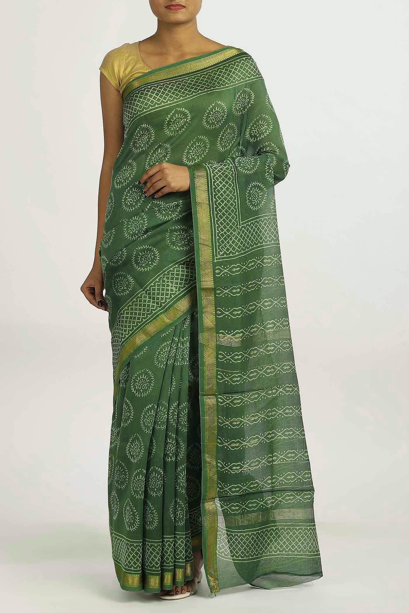 Green Maheshwari Silk Cotton Saree