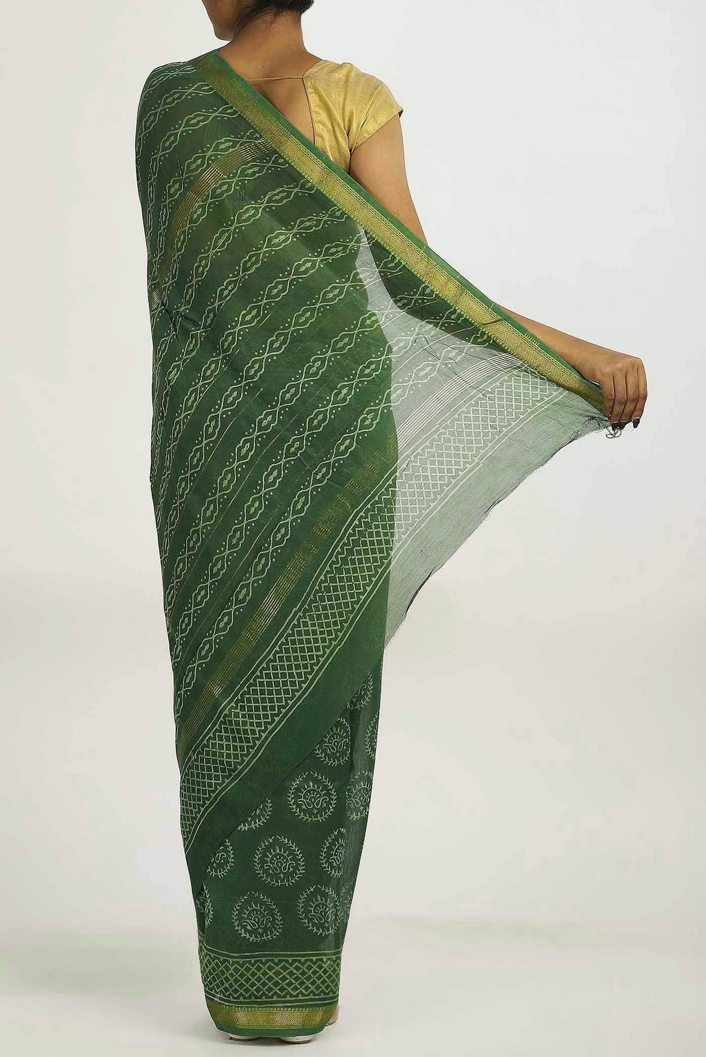 Green Maheshwari Silk Cotton Saree