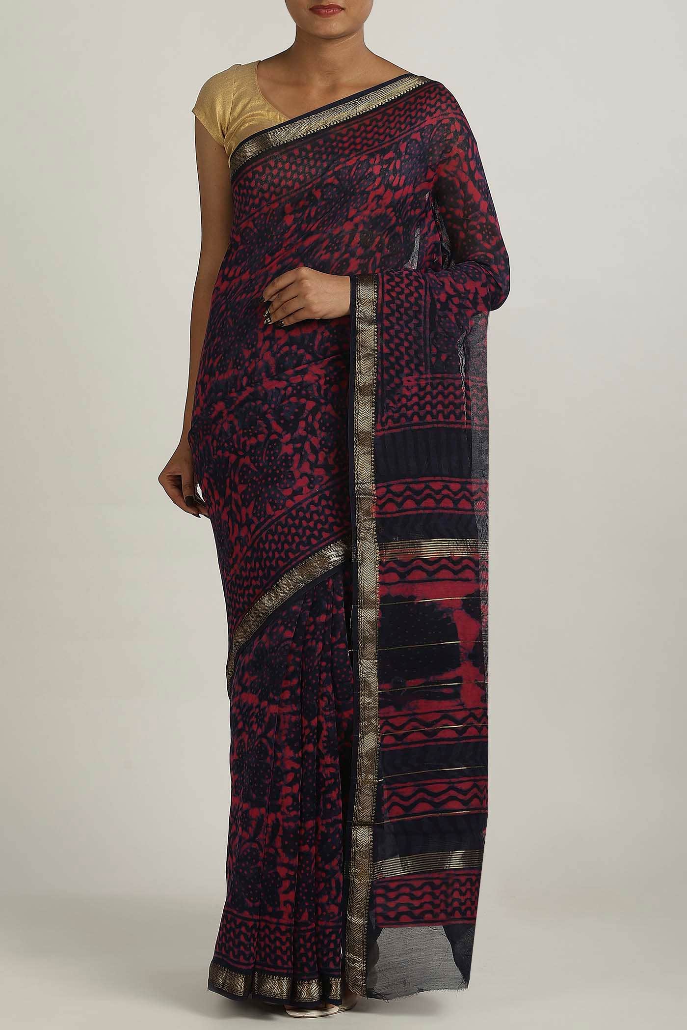 Black Maheshwari Silk Cotton Saree