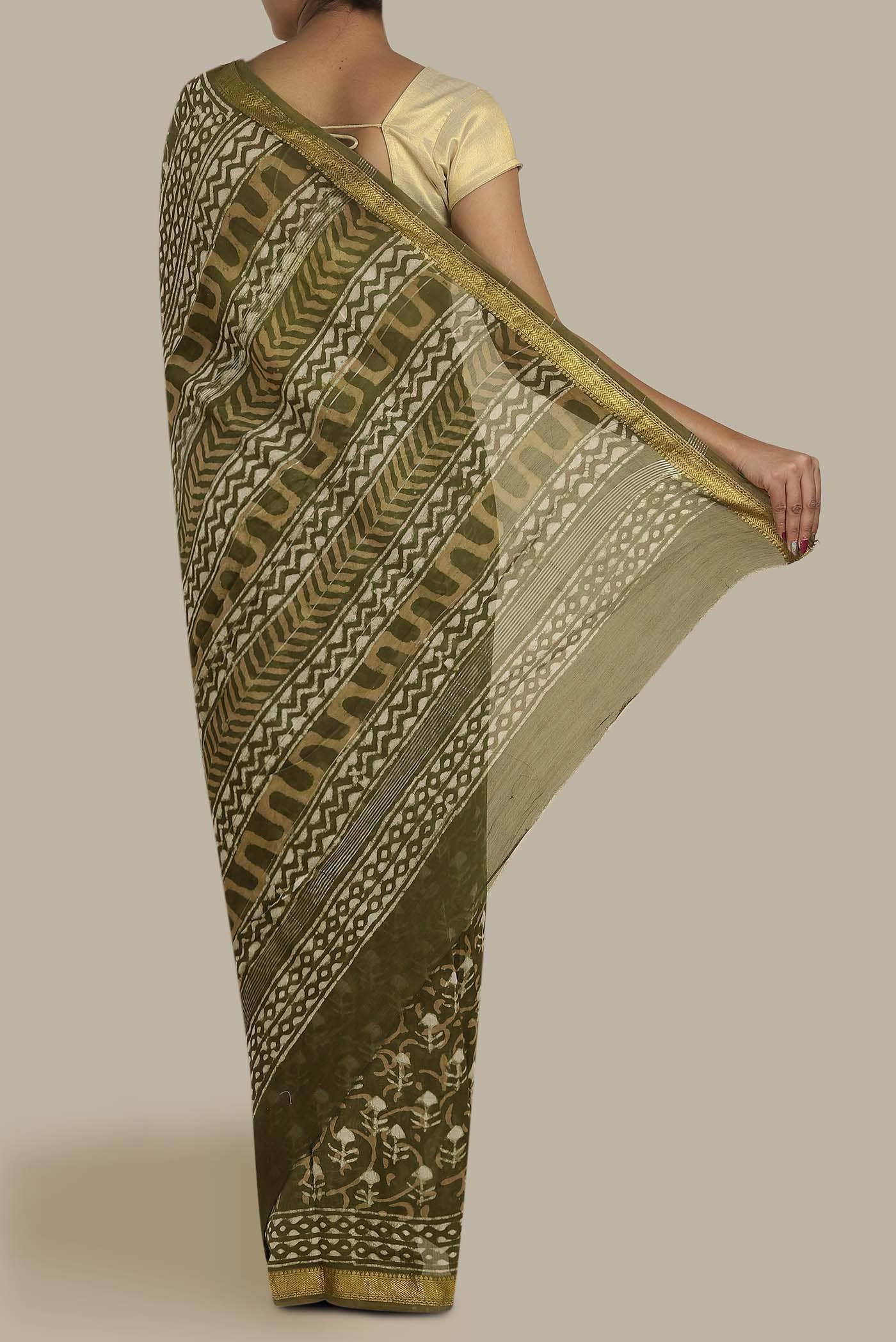 Mehandi Green Maheshwari Silk Cotton Saree
