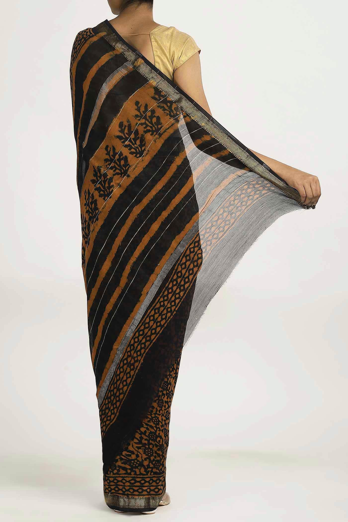 Black Maheshwari Silk Cotton Saree