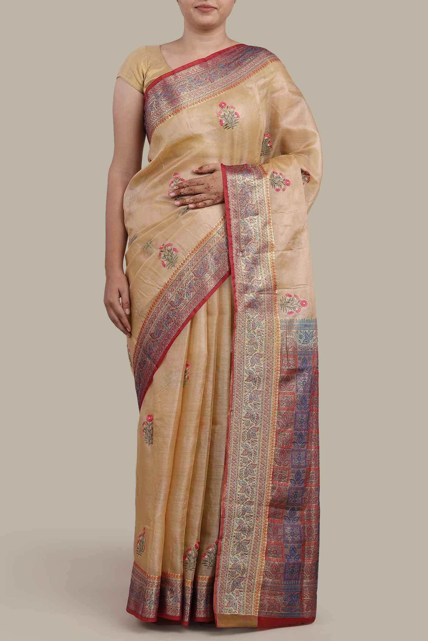 Beige Banarasi Tussar Silk Saree