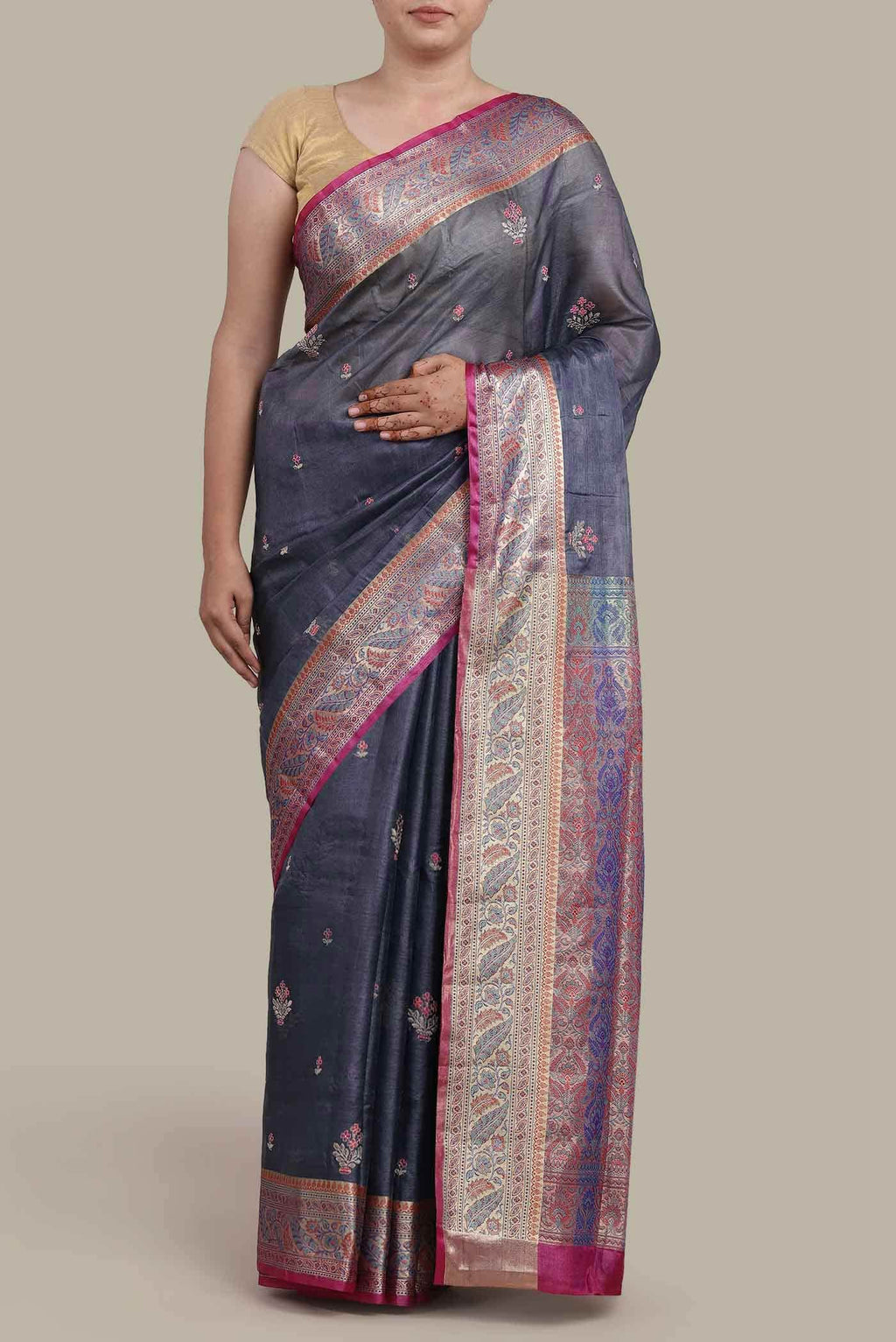 Blue Banarasi Tussar Silk Saree