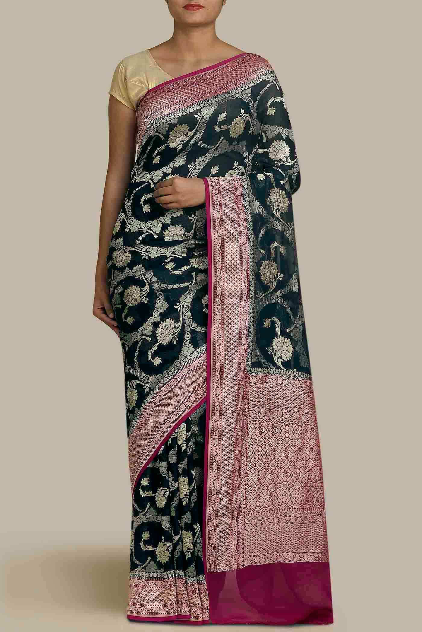 Blue Banarasi Georgette Saree