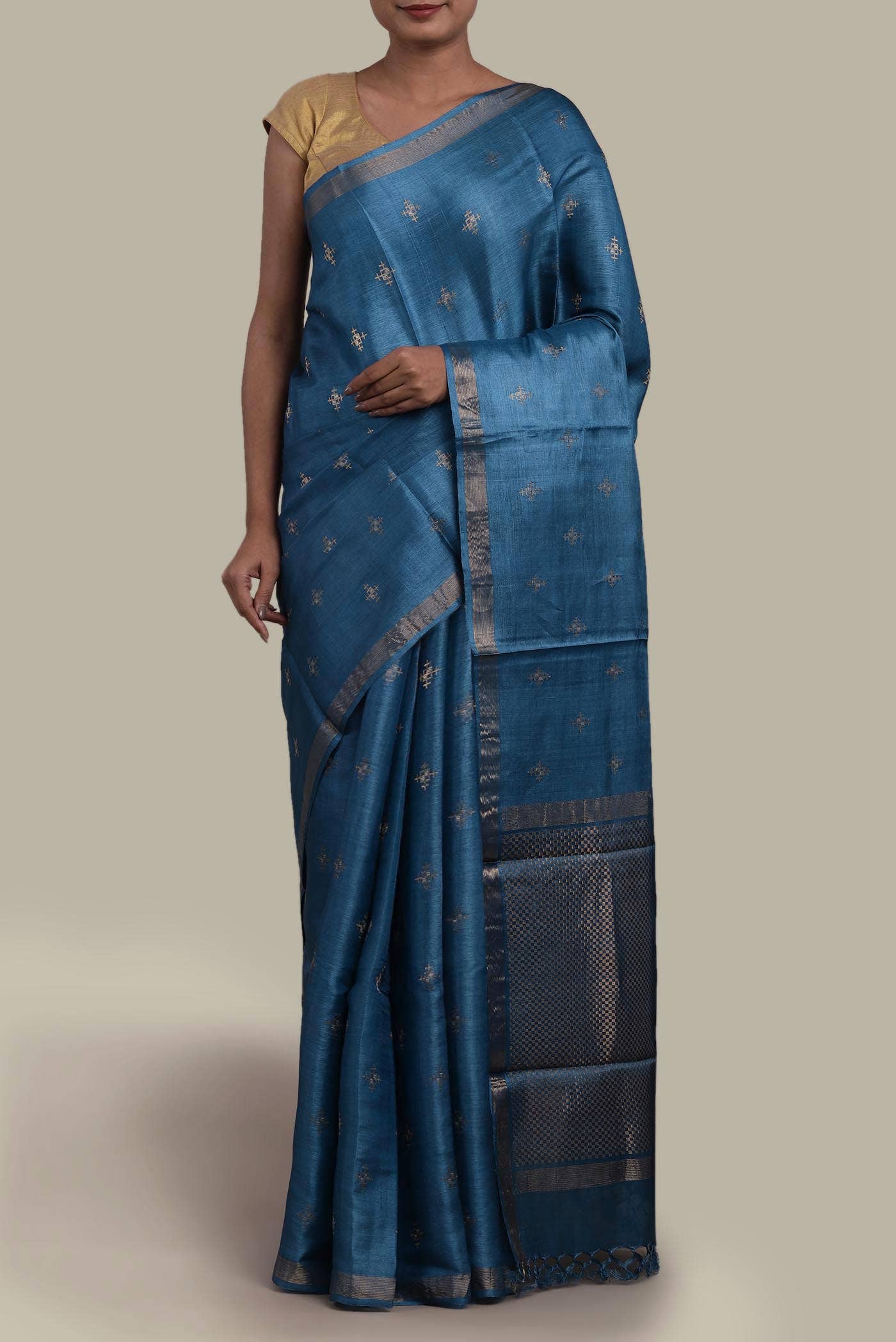 Blue Bhagalpuri Tussar Silk Saree