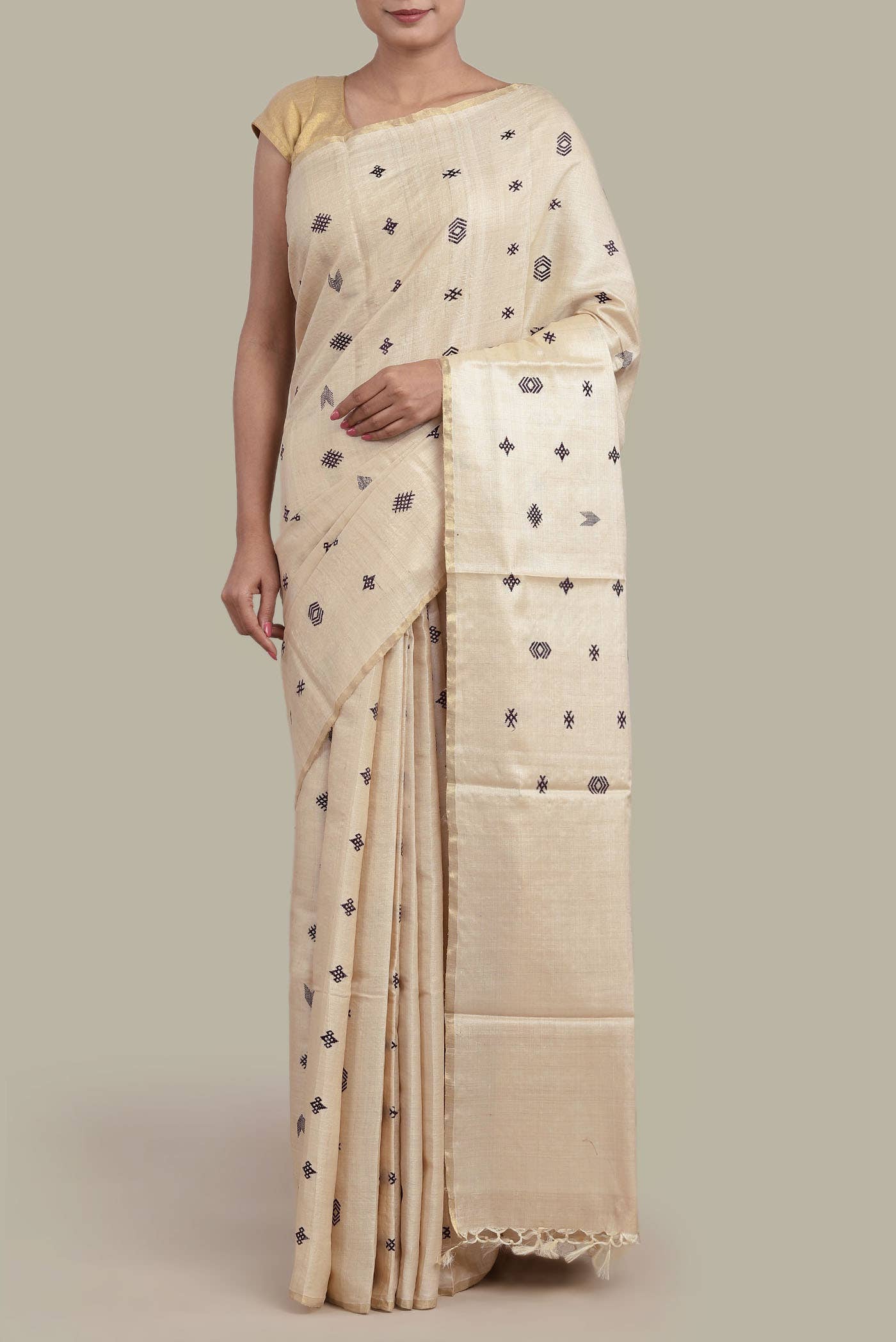 Beige Tussar Silk Saree