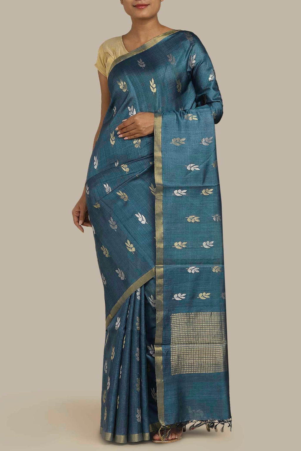 Blue Bhagalpuri Tussar Silk Saree