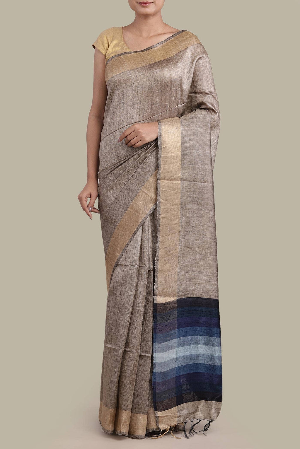 Beige Bhagalpuri Tussar Silk Saree