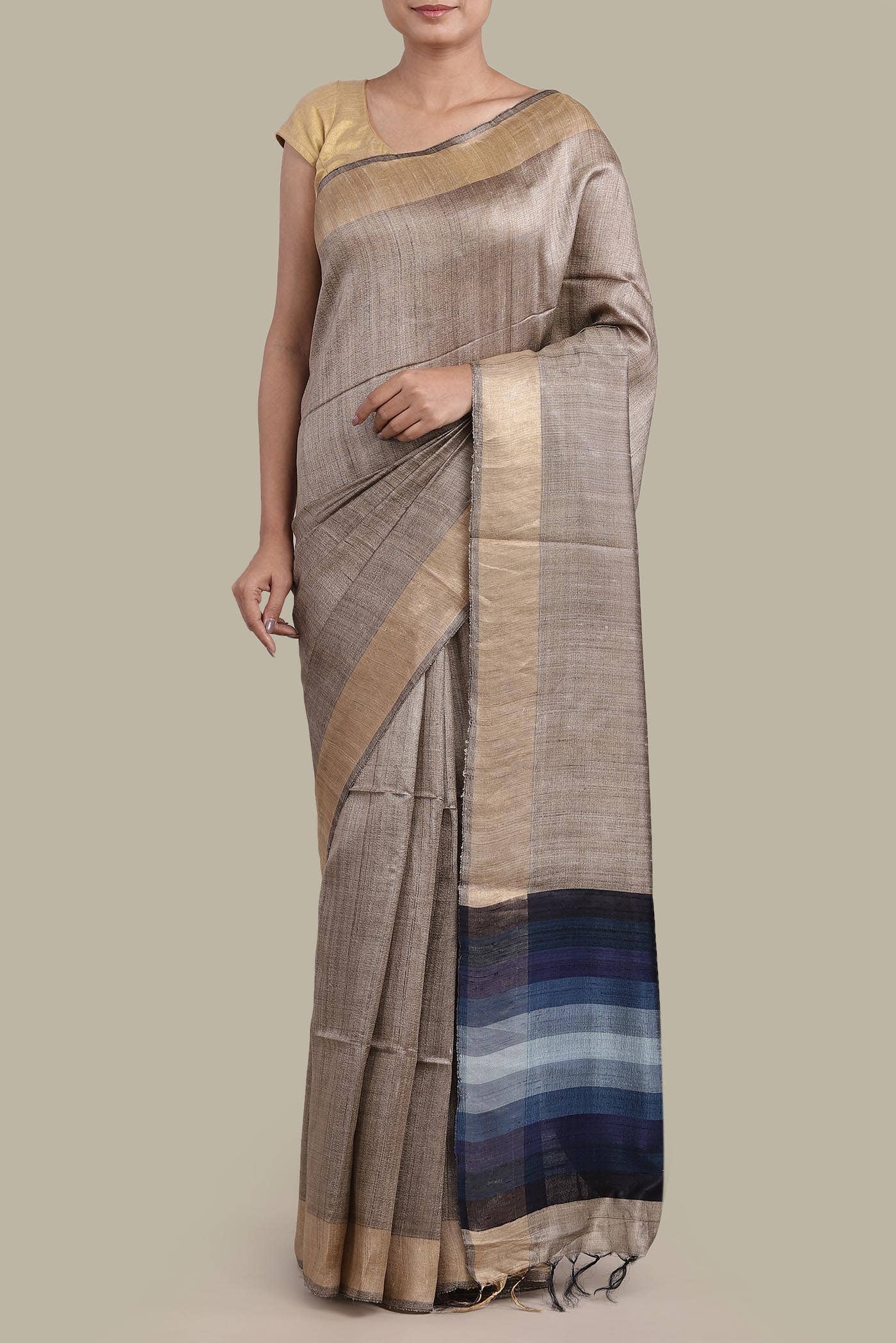 Beige Bhagalpuri Tussar Silk Saree