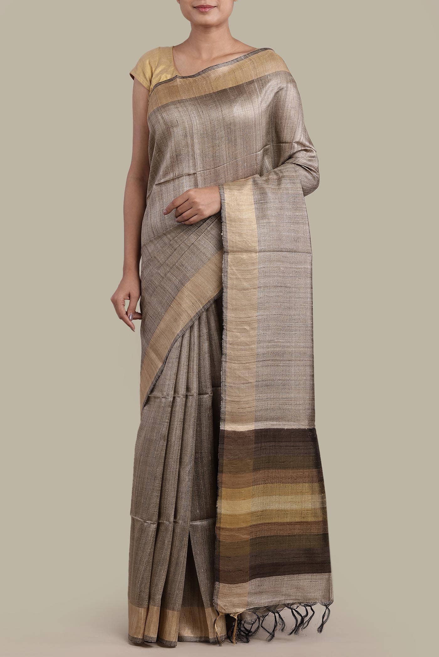 Beige Bhagalpuri Tussar Silk Saree