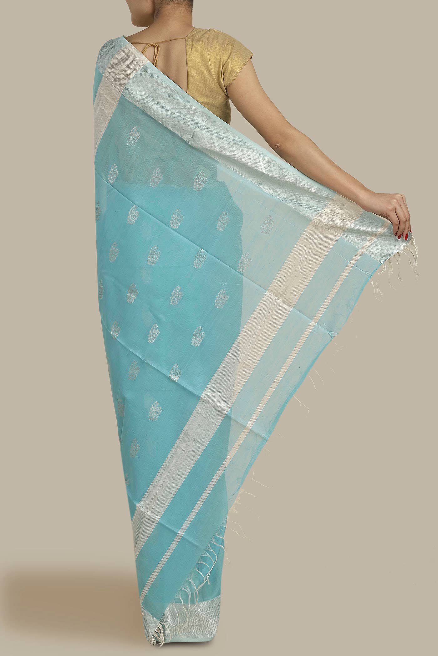 Sky Blue Maheshwari Silk Cotton Saree