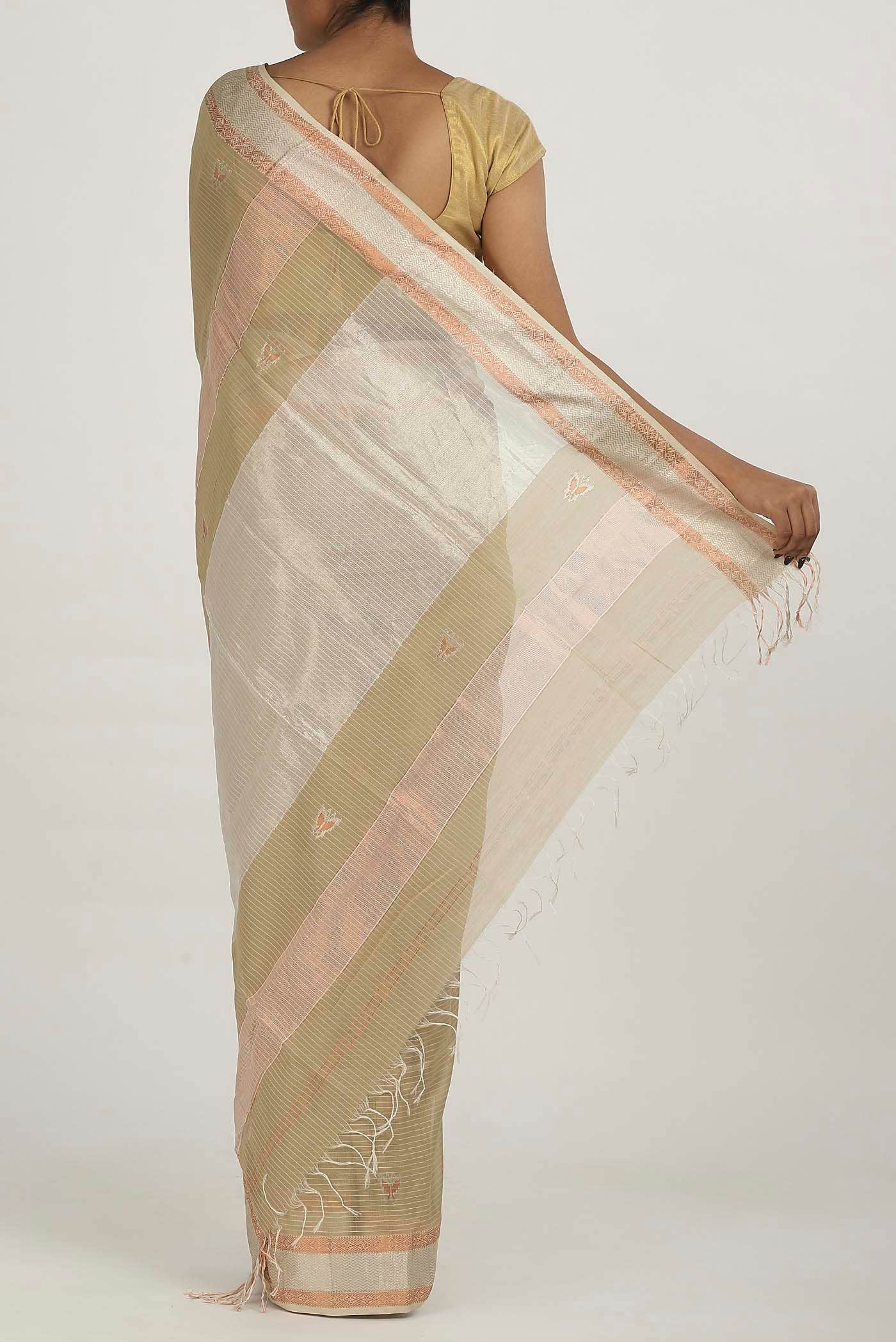 Beige Maheshwari Silk Cotton Saree