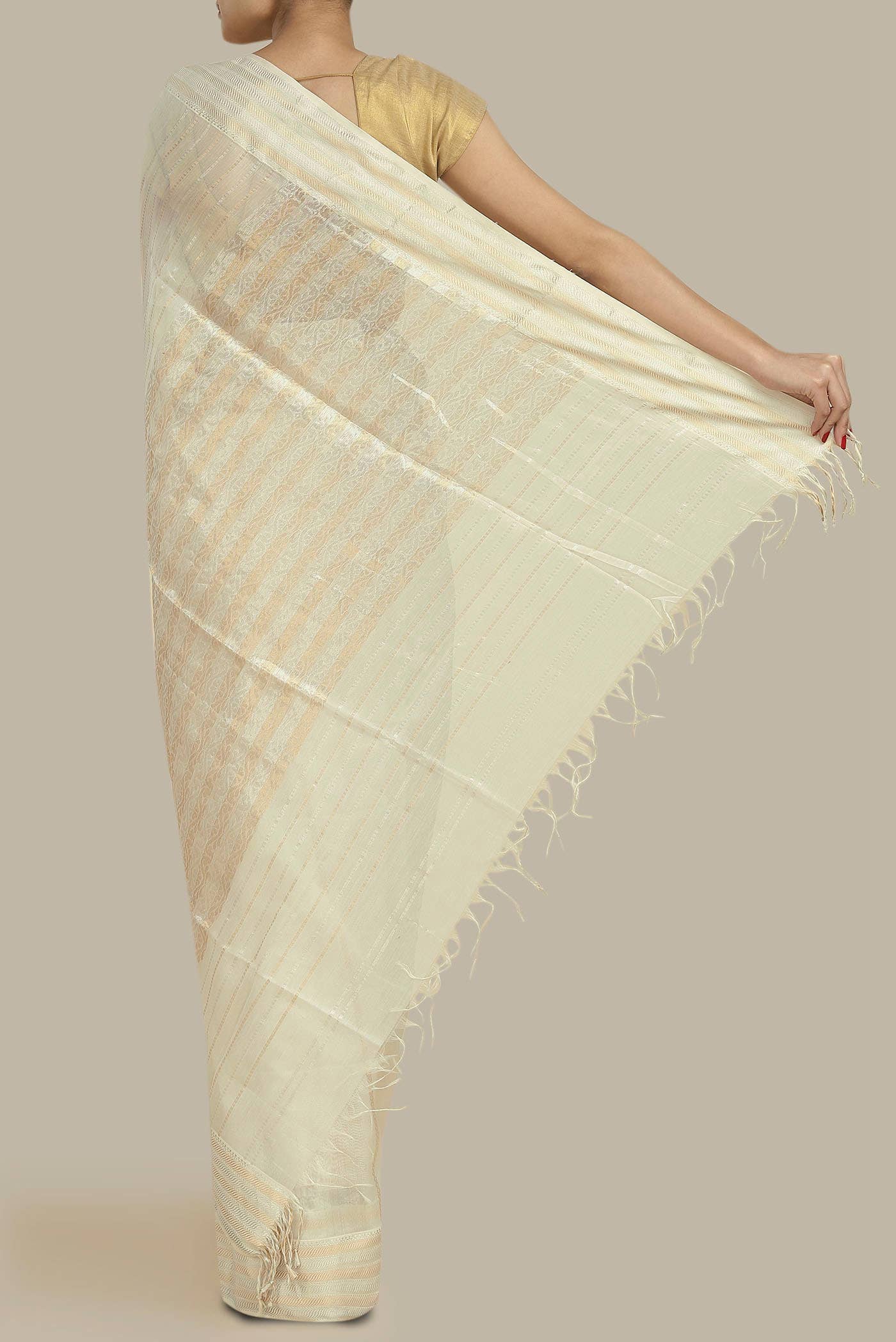 Cream Maheshwari Silk Cotton Saree