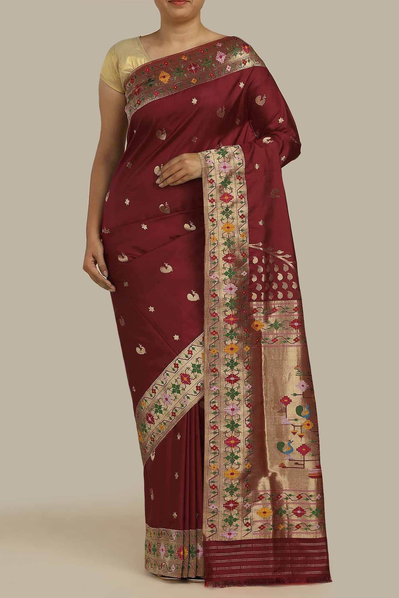 Pure Silk Pure Zari Maroon Paithani Saree