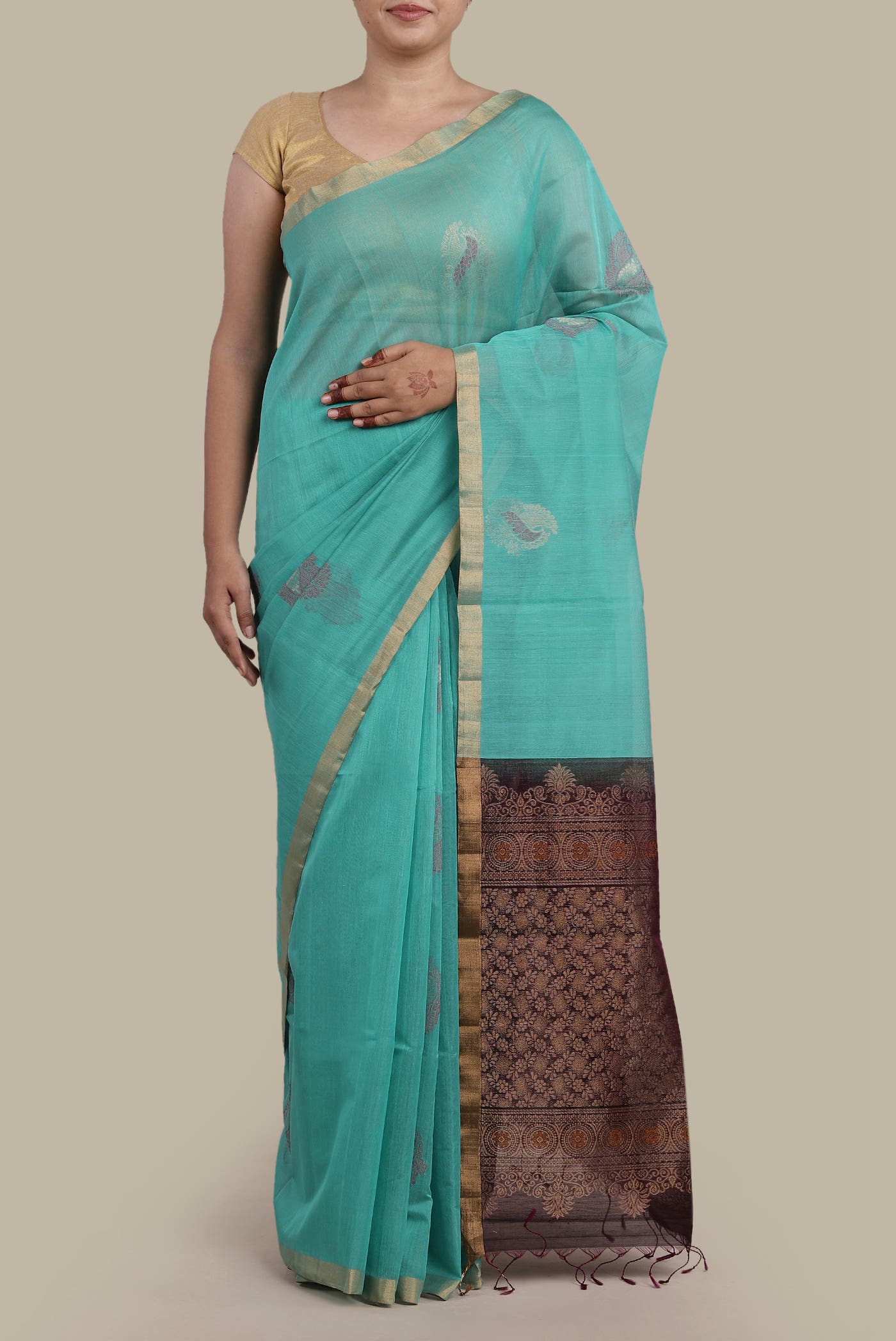 Sea Green Silk Cotton Saree