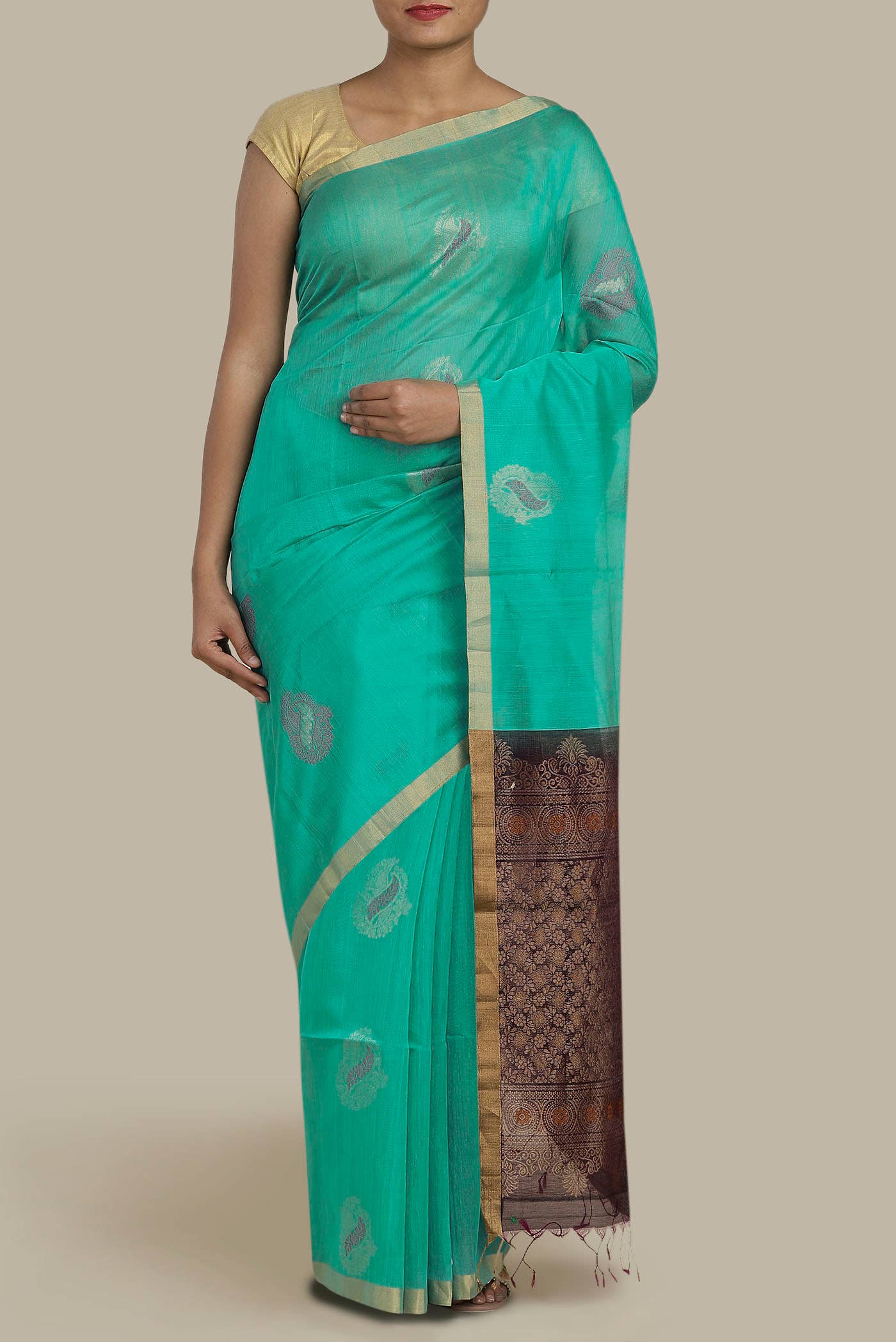 Sea Green Silk Cotton Saree