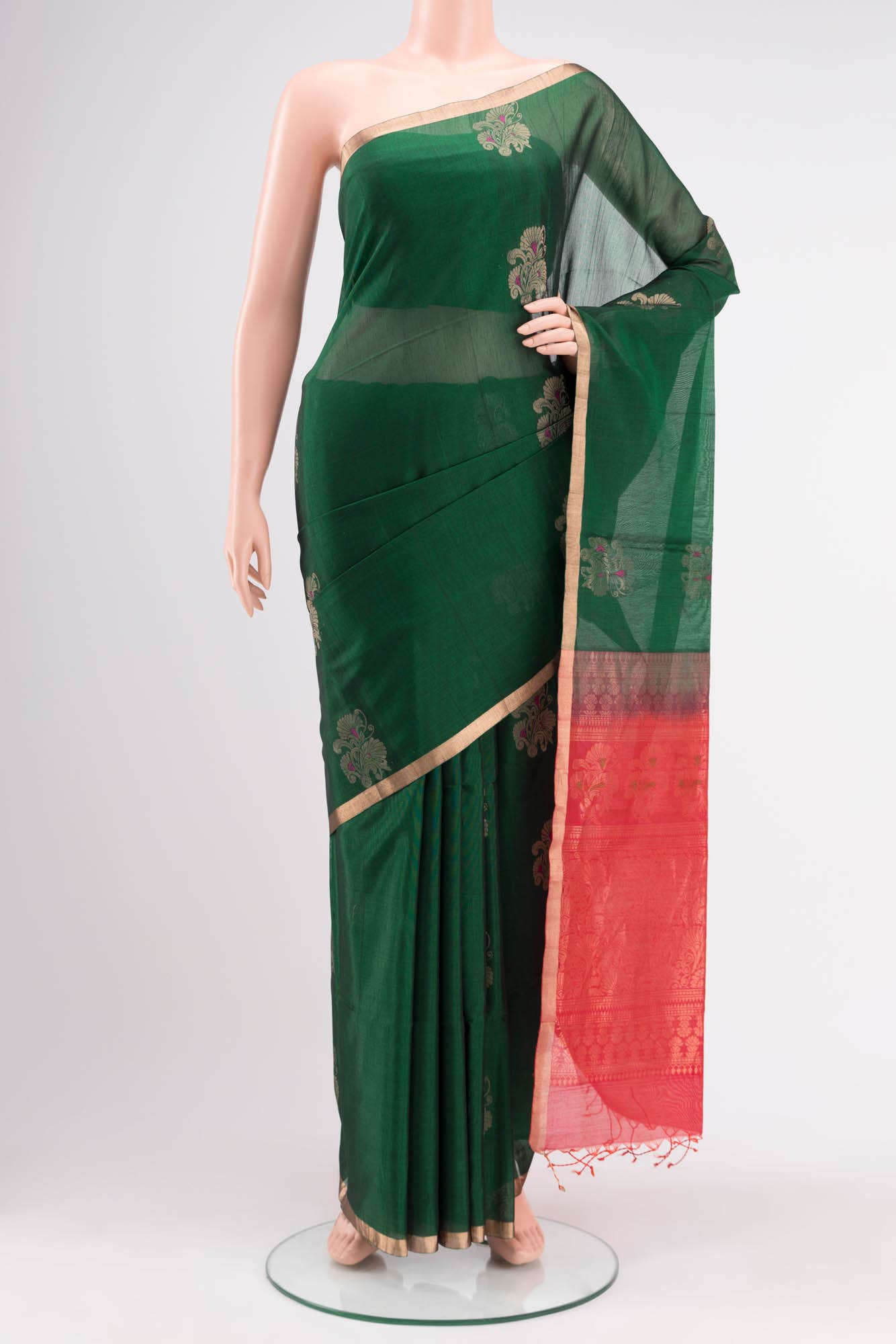 Green Dual Tone Kora Cotton Saree