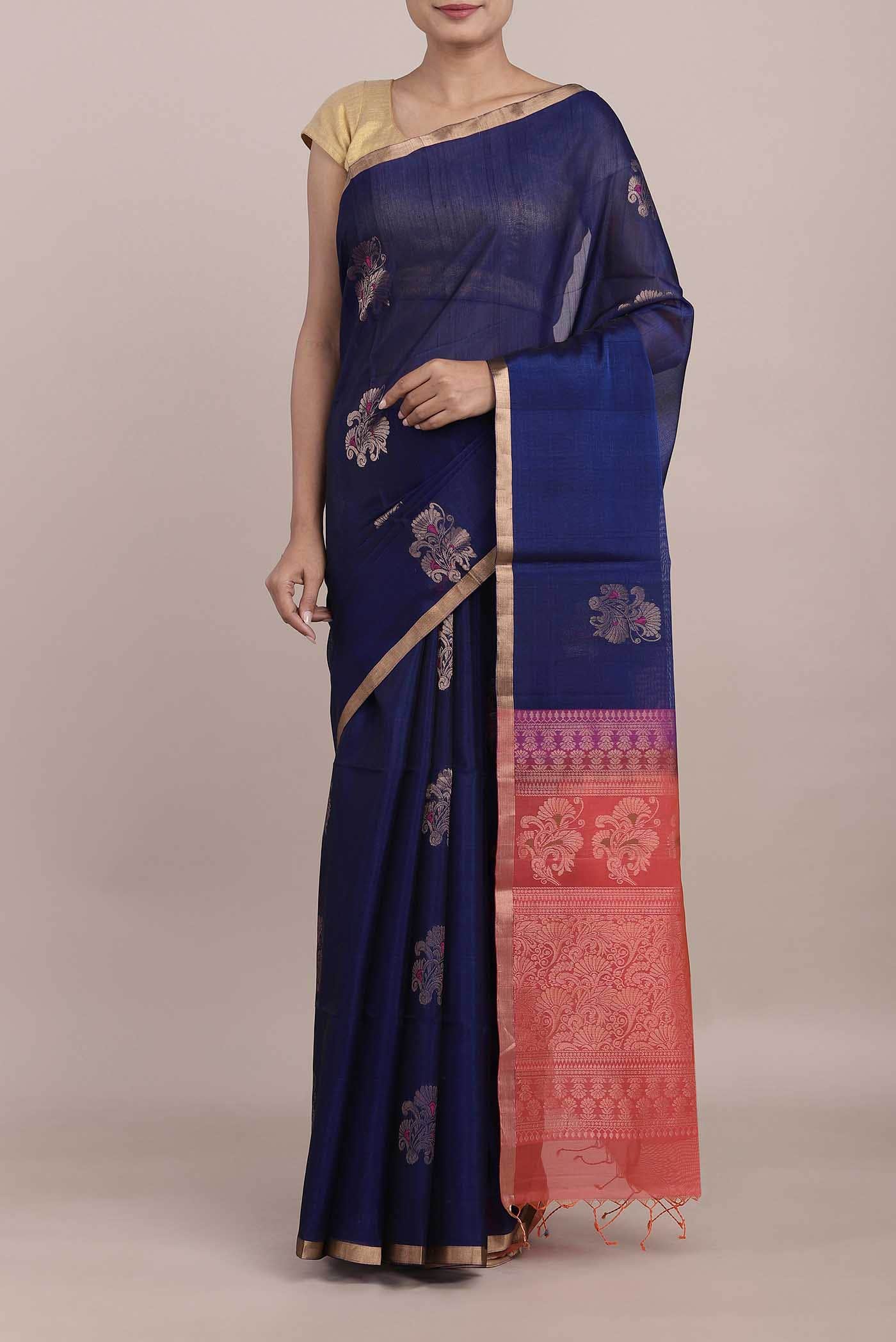 Blue Blended Silk Cotton Saree