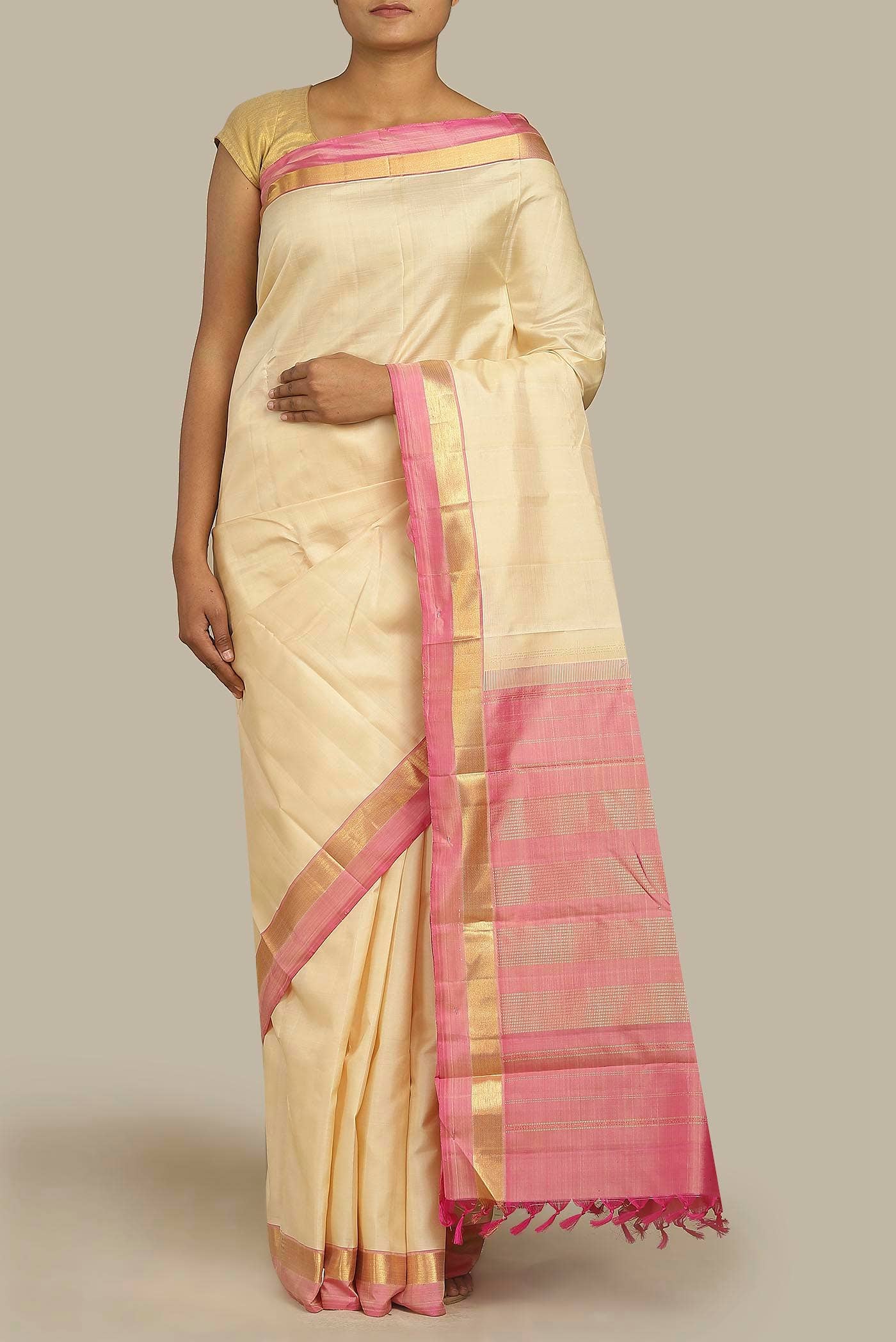 Cream Kanchipuram Silk Saree