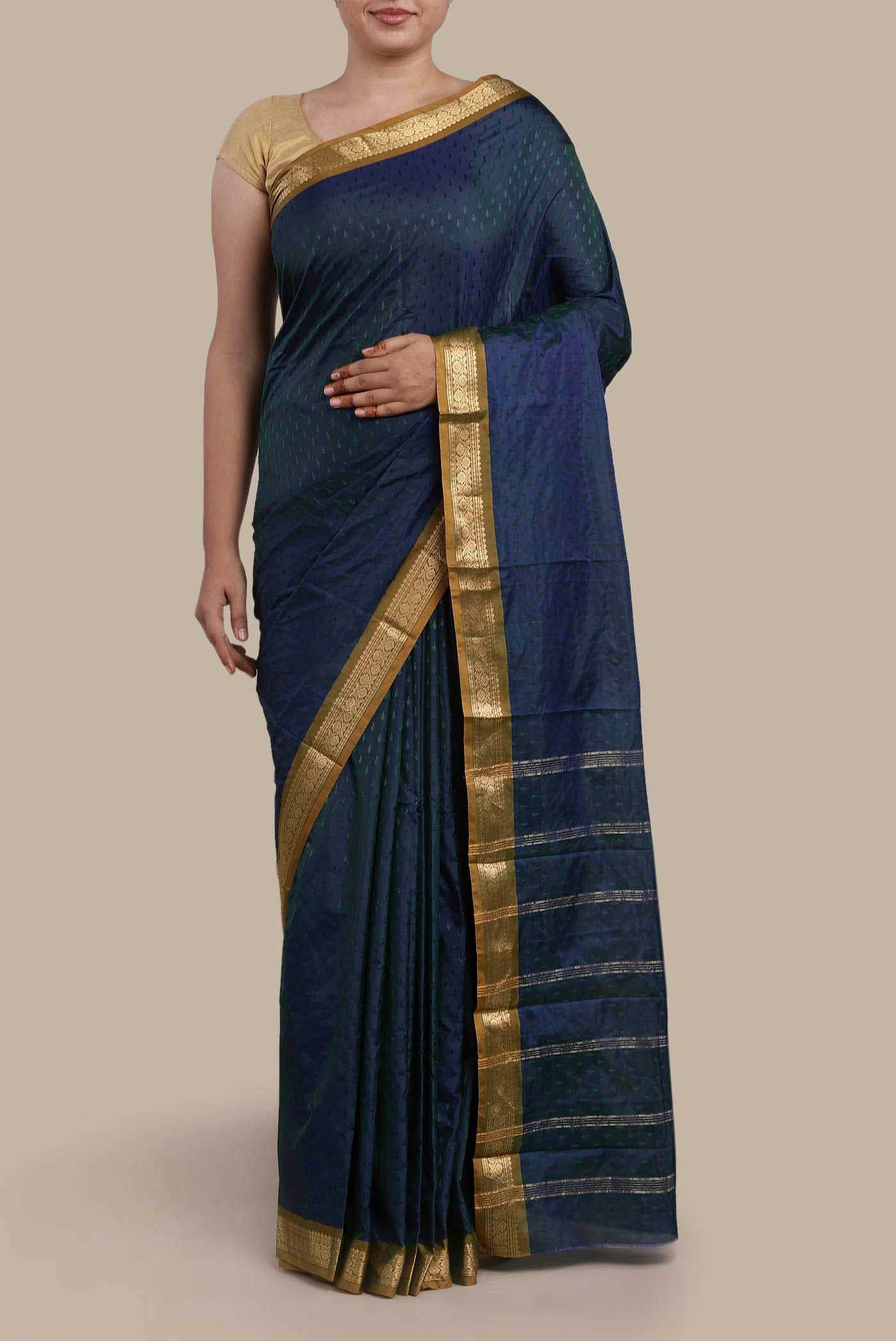 Blue Blended Bangalore Silk Saree