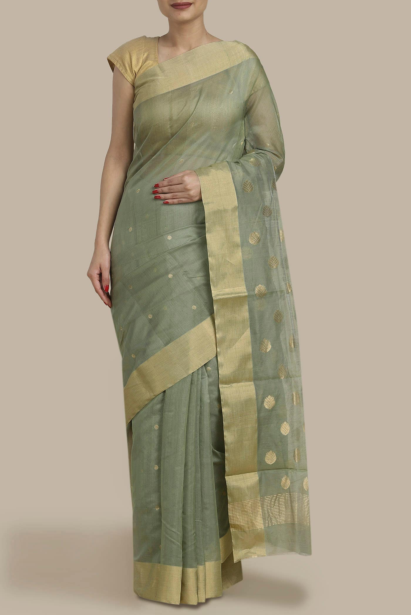 Sage Green Chanderi Silk Cotton Saree