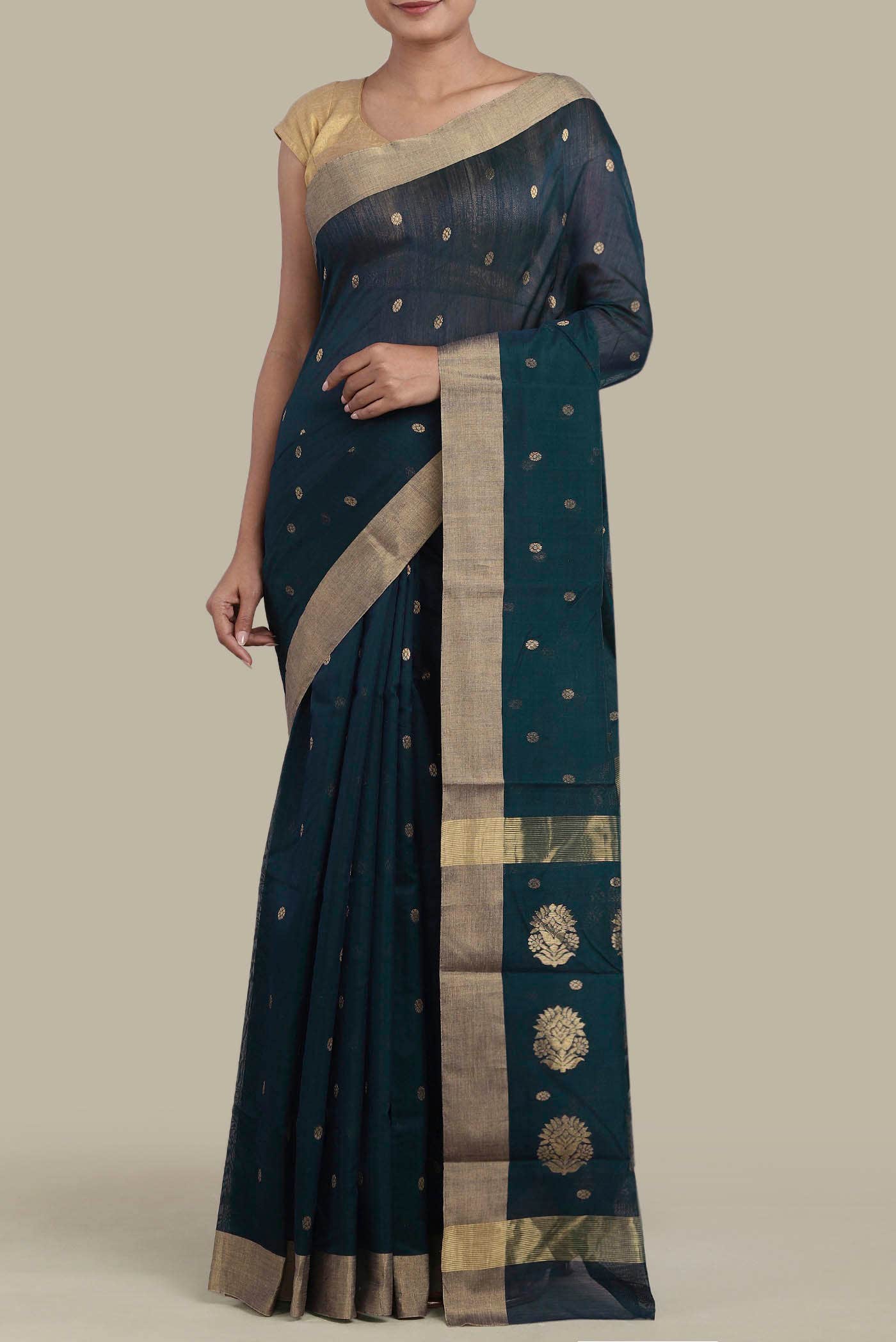 Blue Chanderi Silk Cotton Saree
