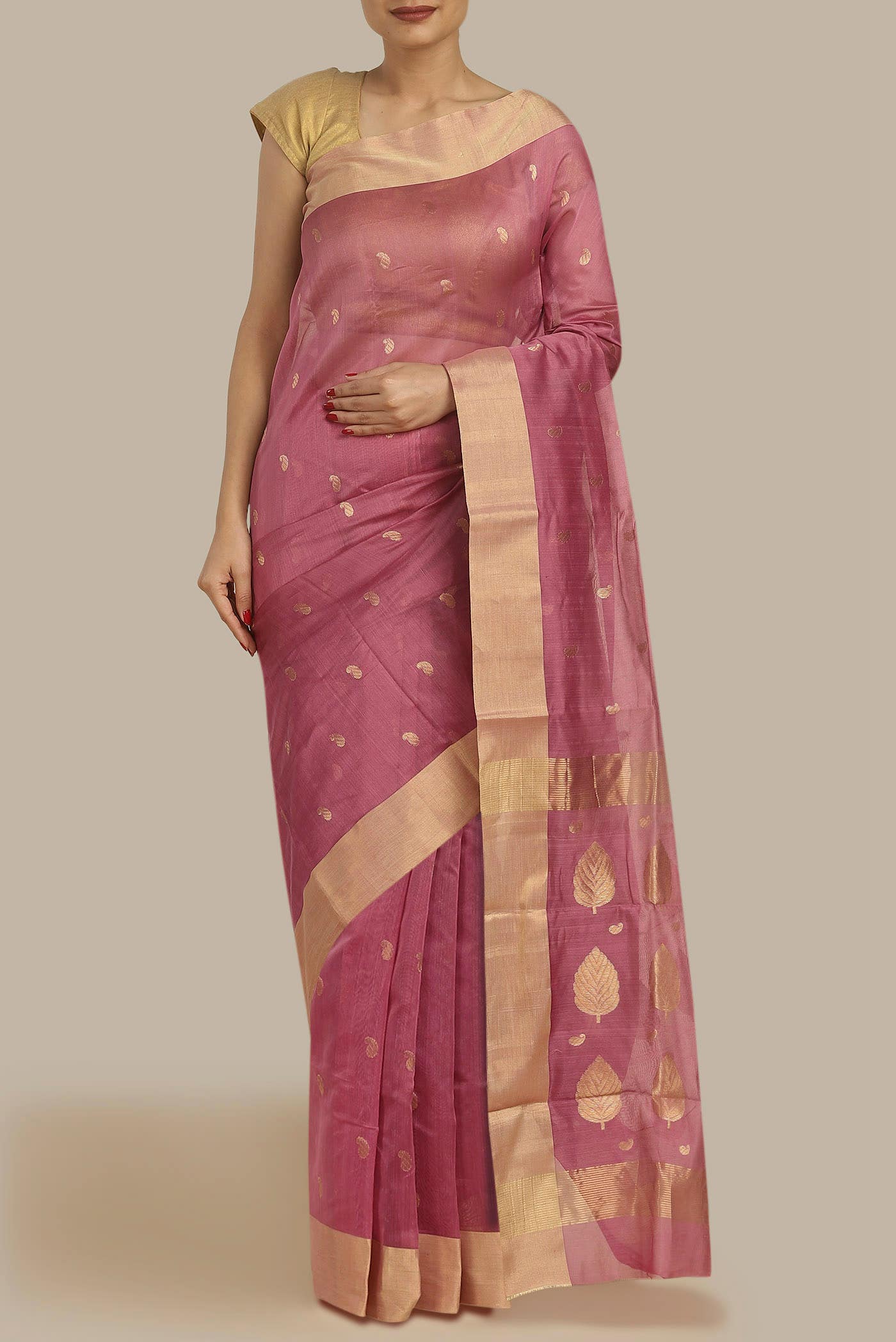 Coral Chanderi Silk Cotton Saree