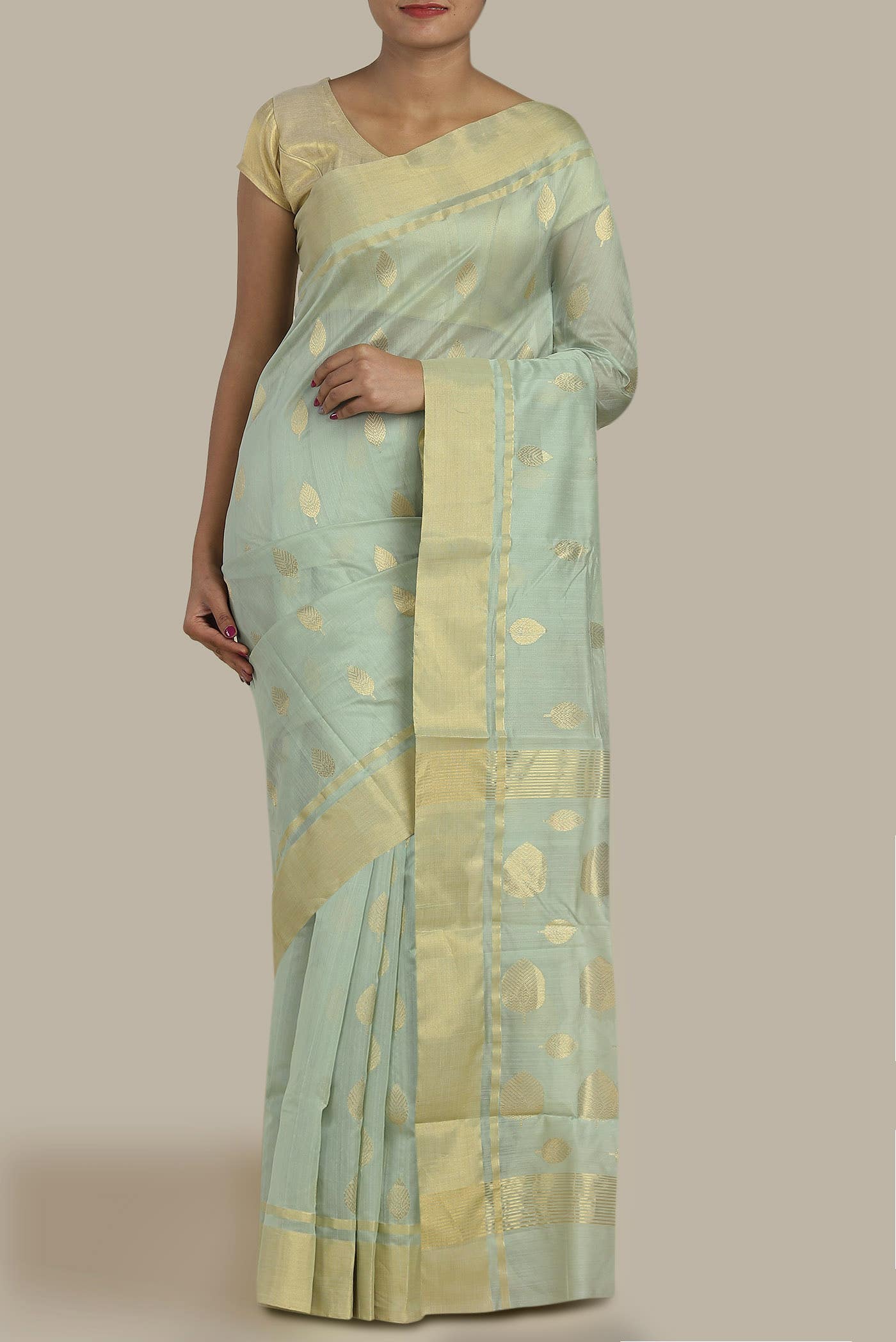 Light Blue Chanderi Silk Cotton Saree