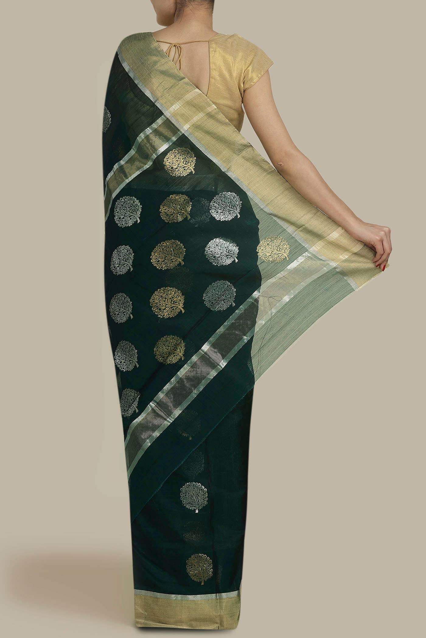 Bottle Green Chanderi Silk Cotton Saree