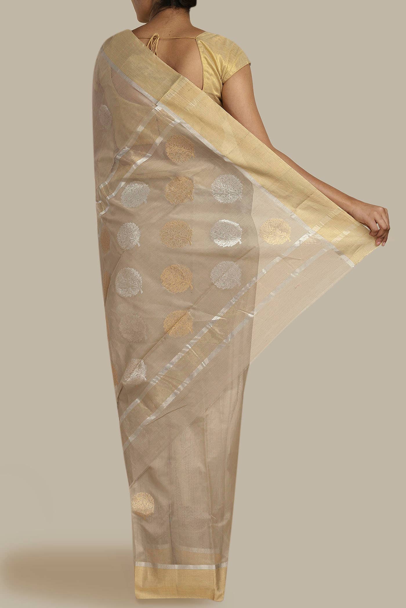 Beige Chanderi Silk Cotton Saree