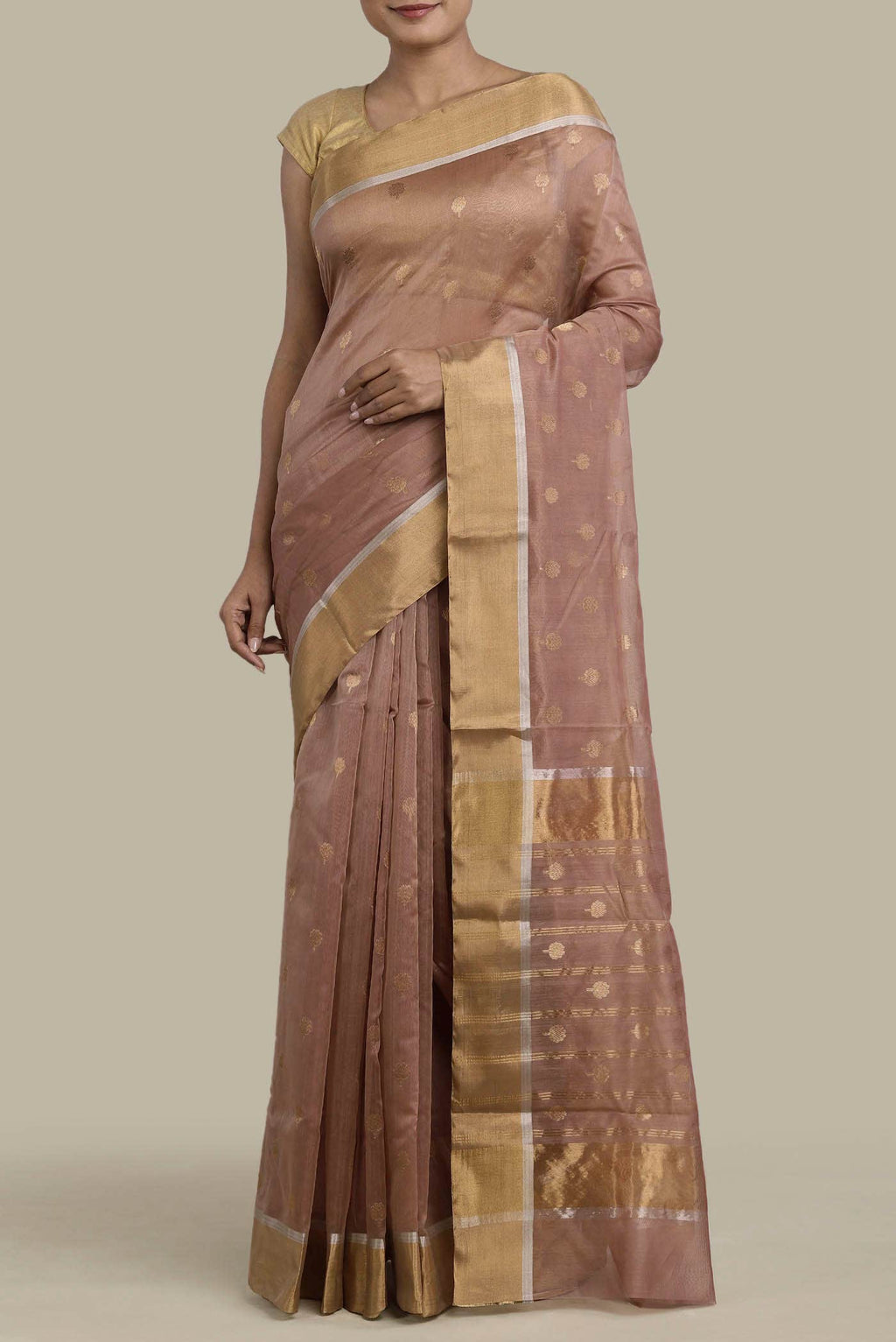 Beige Silk Cotton Saree