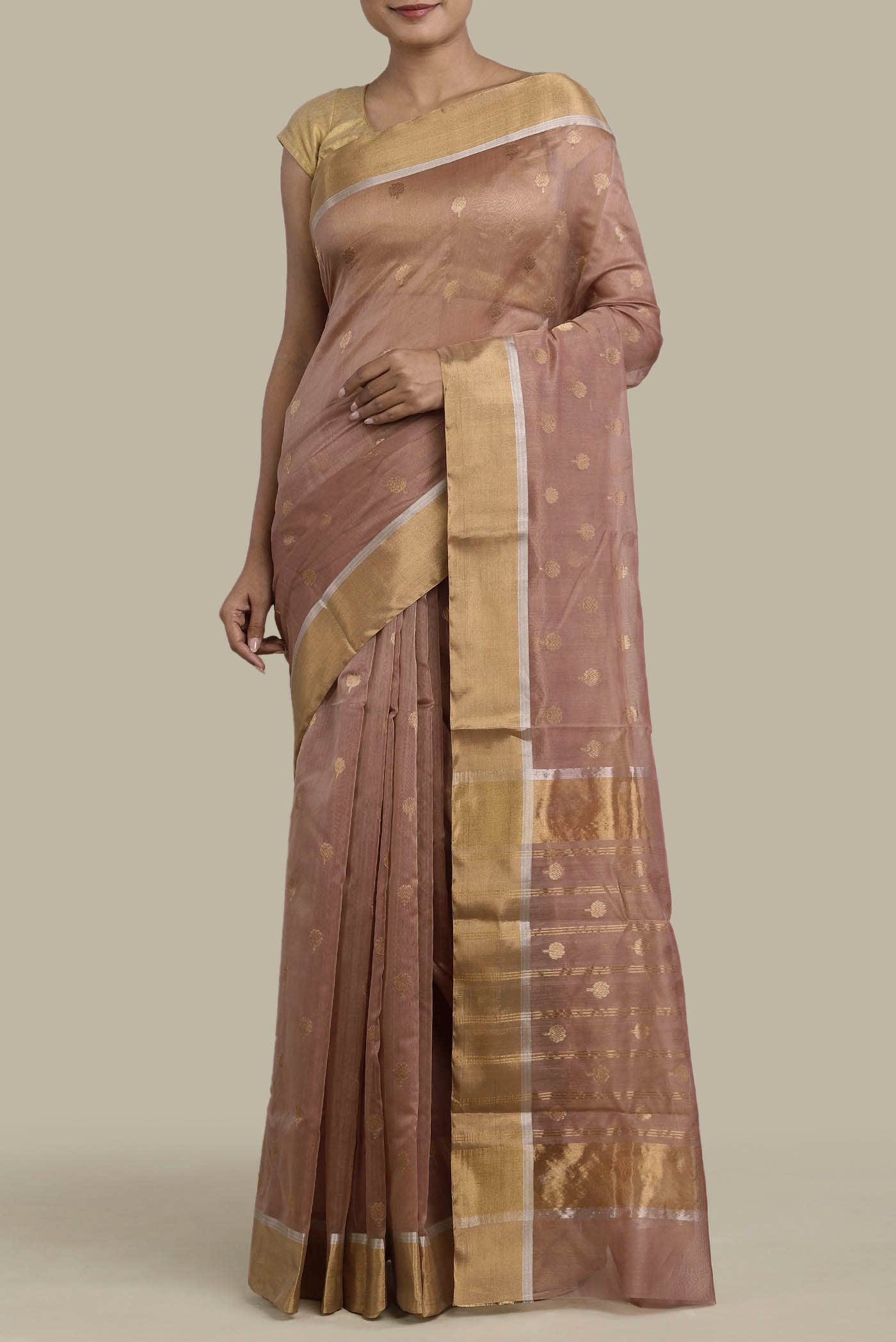 Beige Silk Cotton Saree