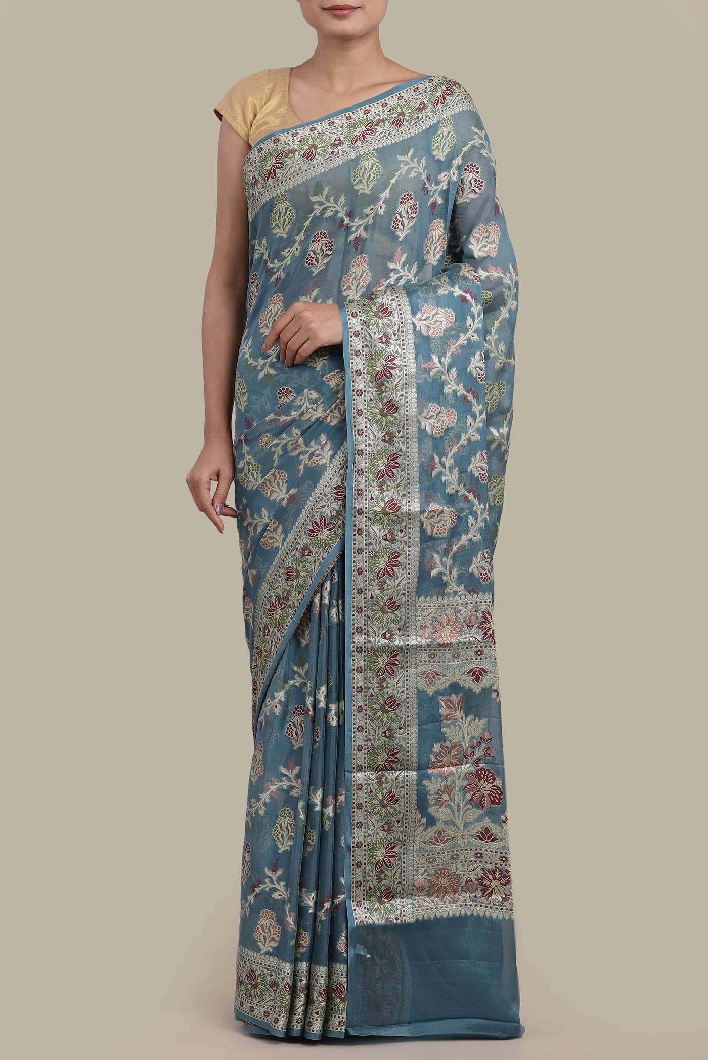 Blue Banarasi Georgette Saree