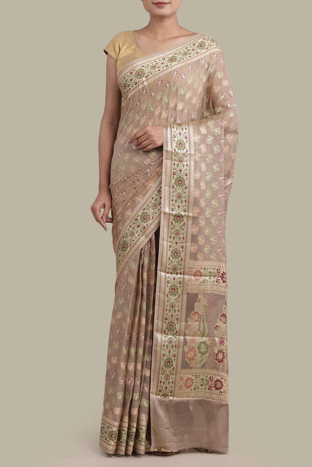 Beige Banarasi Georgette Saree