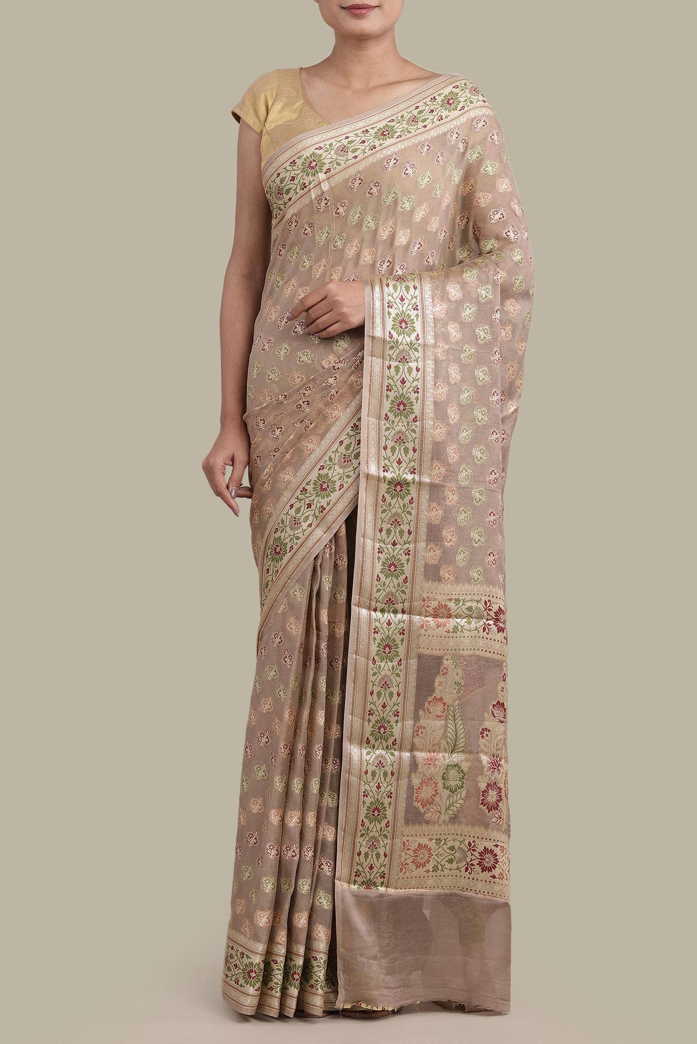 Beige Banarasi Georgette Saree