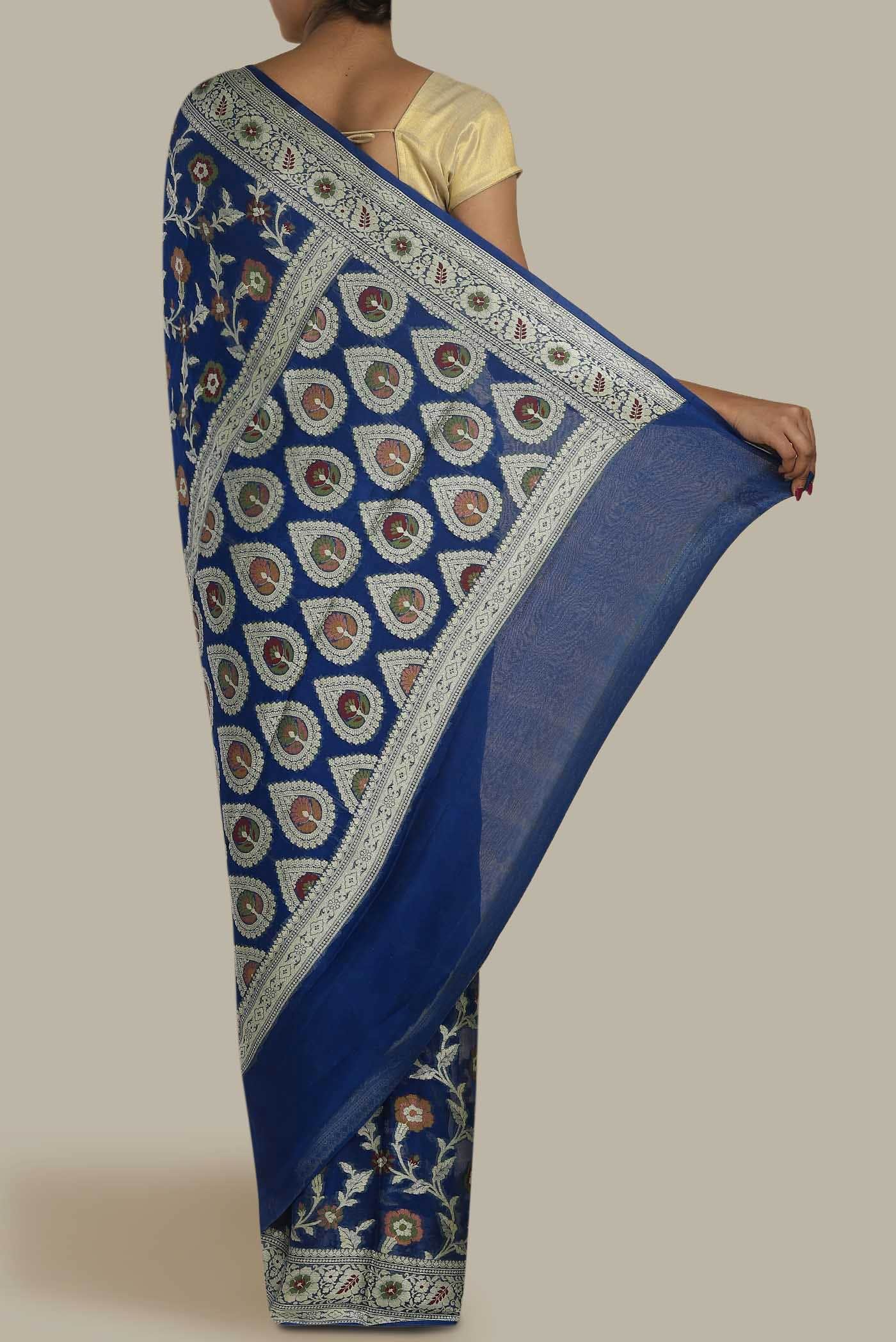 Blue Banarasi Georgette Saree