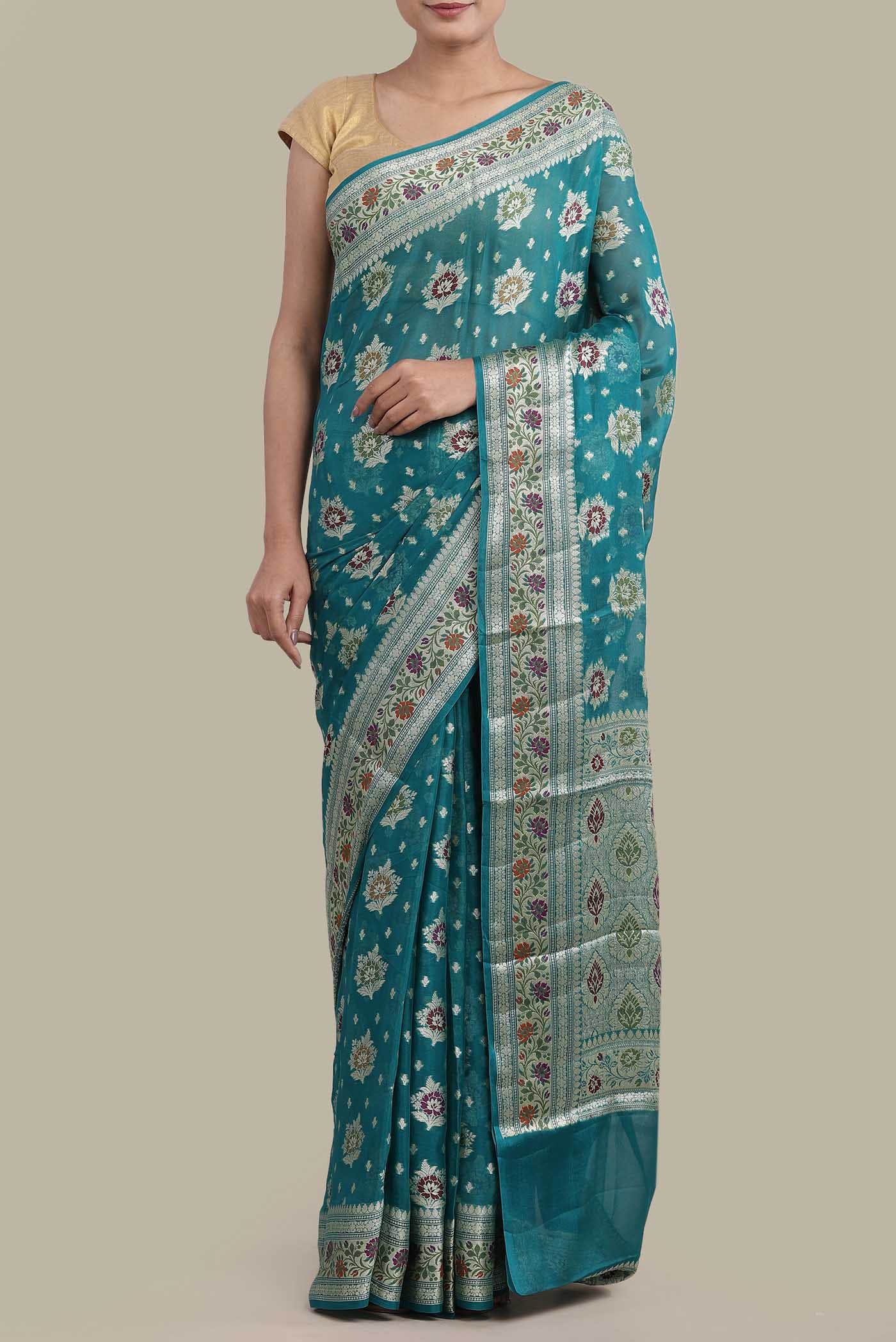 Blue Banarasi Georgette Saree