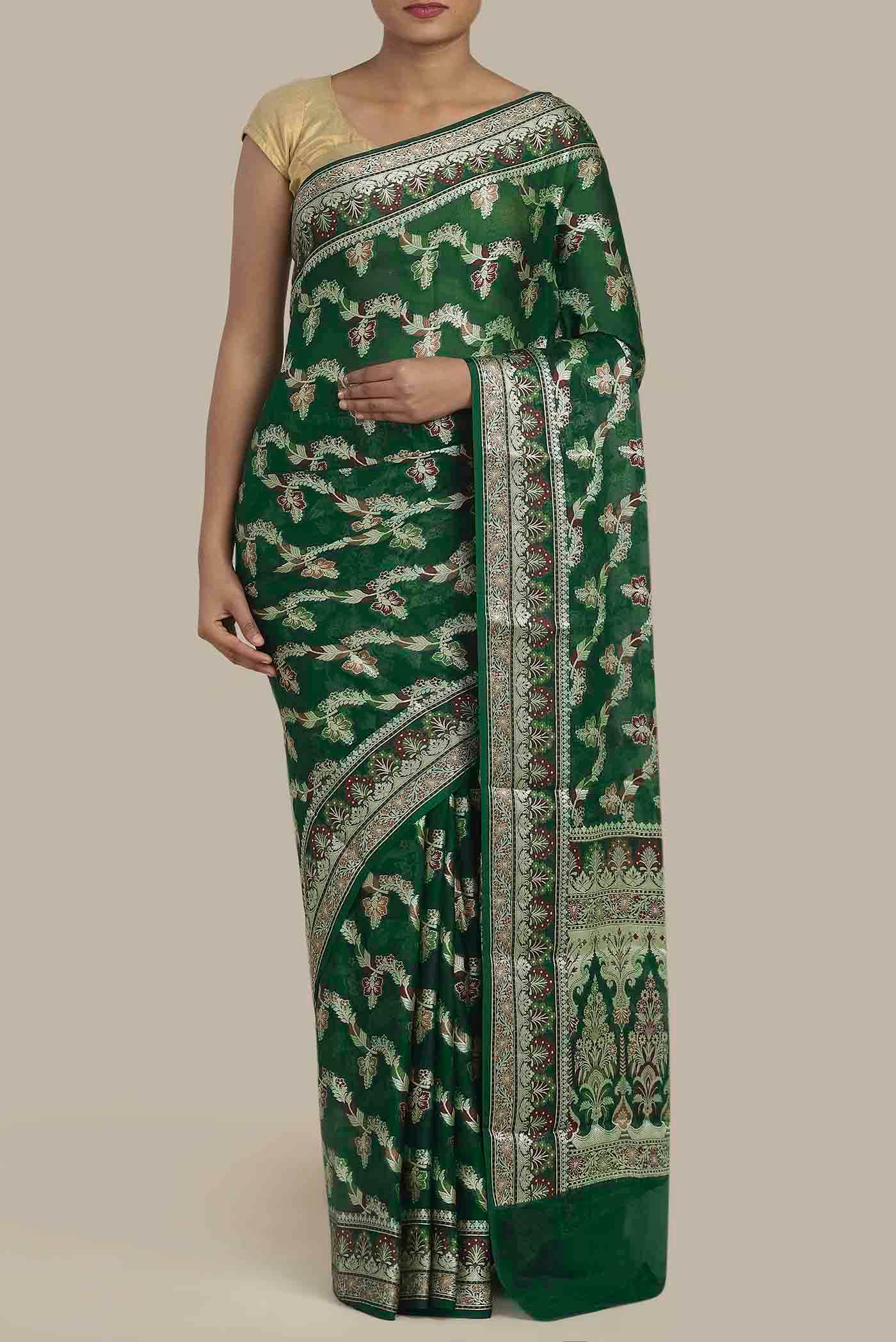 Green Banarasi Georgette Saree