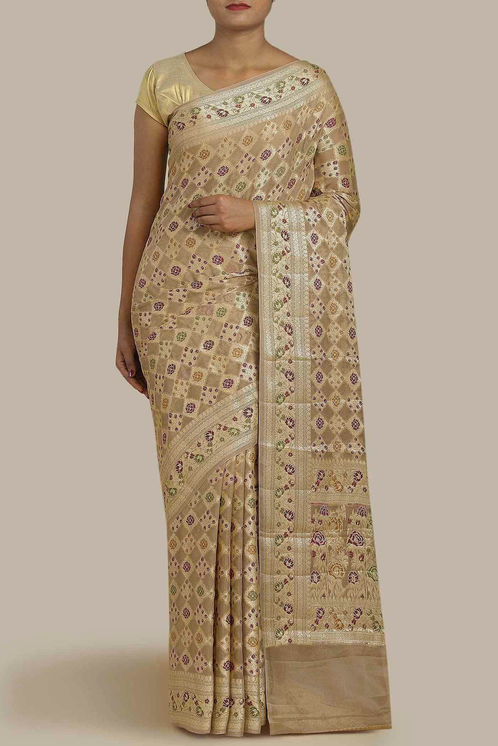 Beige Banarasi Georgette Saree